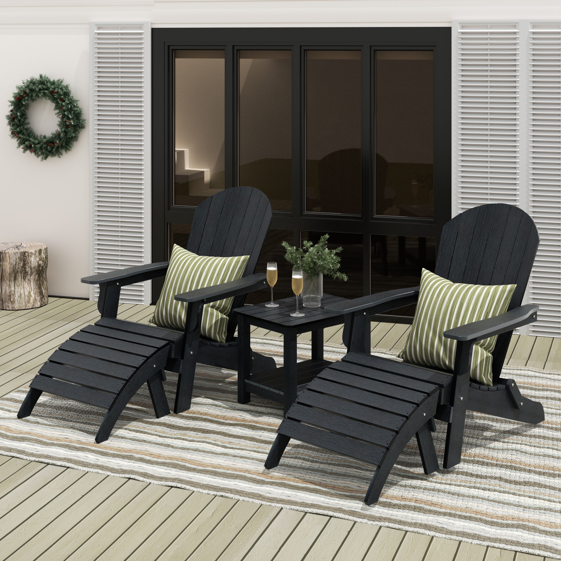 Florence 5-Piece HIPS Outdoor Folding Adirondack Seashell Chair With Folding Ottoman And Side Table
