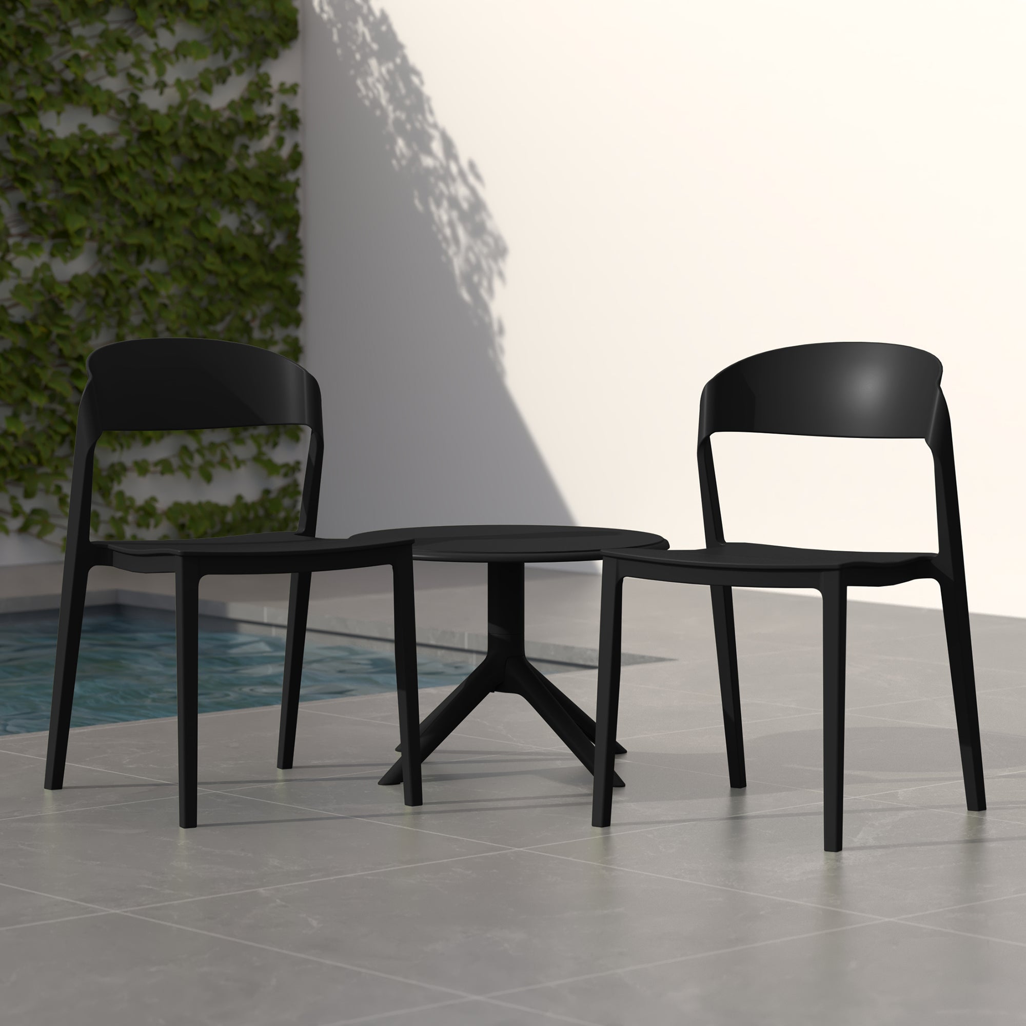 Sunshine Outdoor Modern Stackable Plastic Patio Bistro Dining Side Chairs (Set of 2)