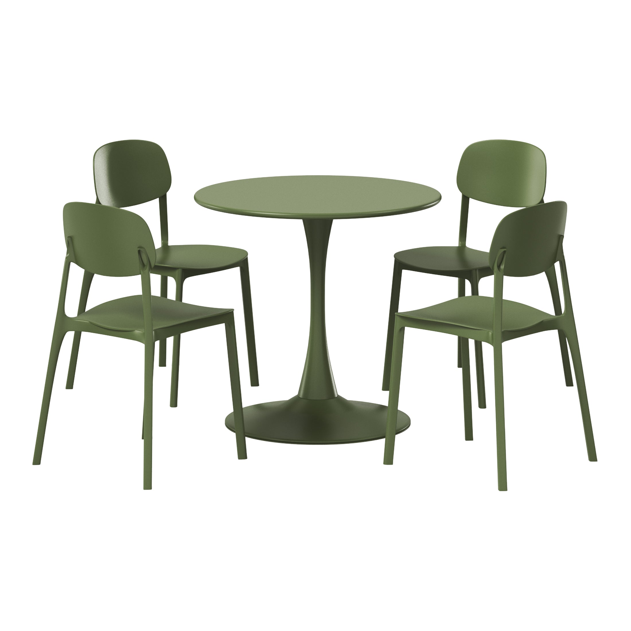 Sunshine 5-Piece Indoor Outdoor Metal Round Patio Dining Table Set With Stackable Resin Patio Side Chairs