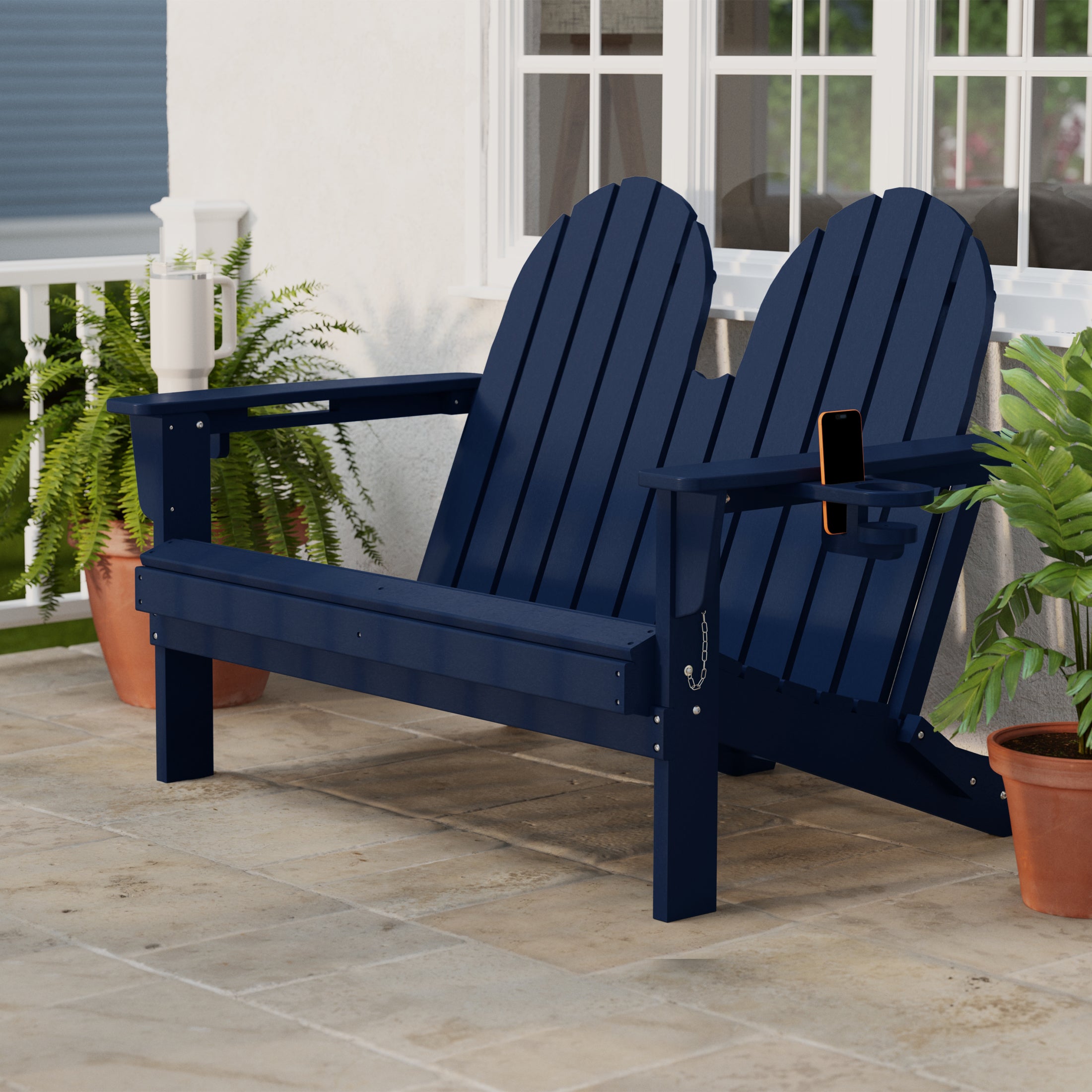 Savannah Outdoor Patio 49" HDPE Folding Adirondack Garden Bench