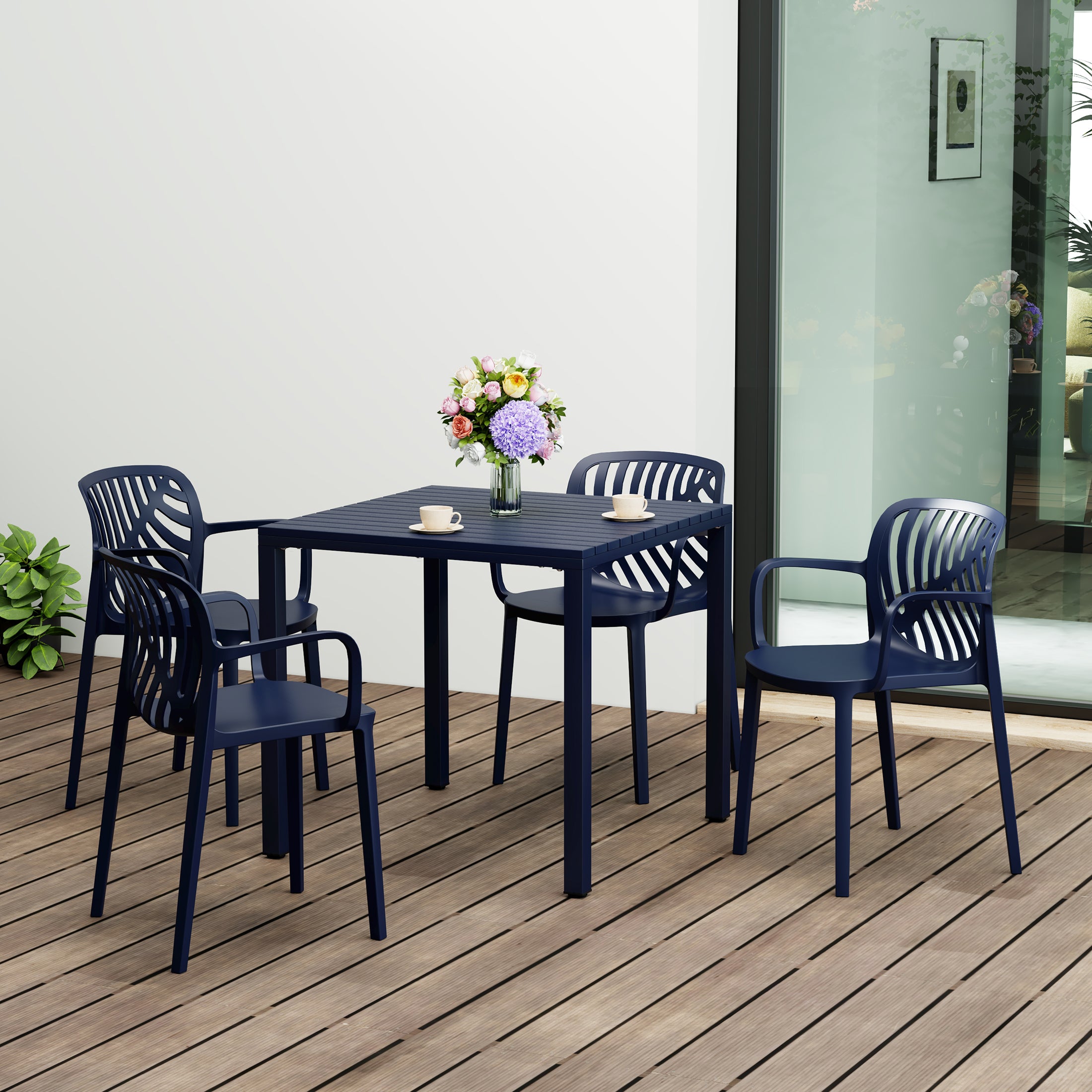 Sunshine 5-Piece Outdoor Square Dining Table Patio Set with Stackable Patio Dining Chairs
