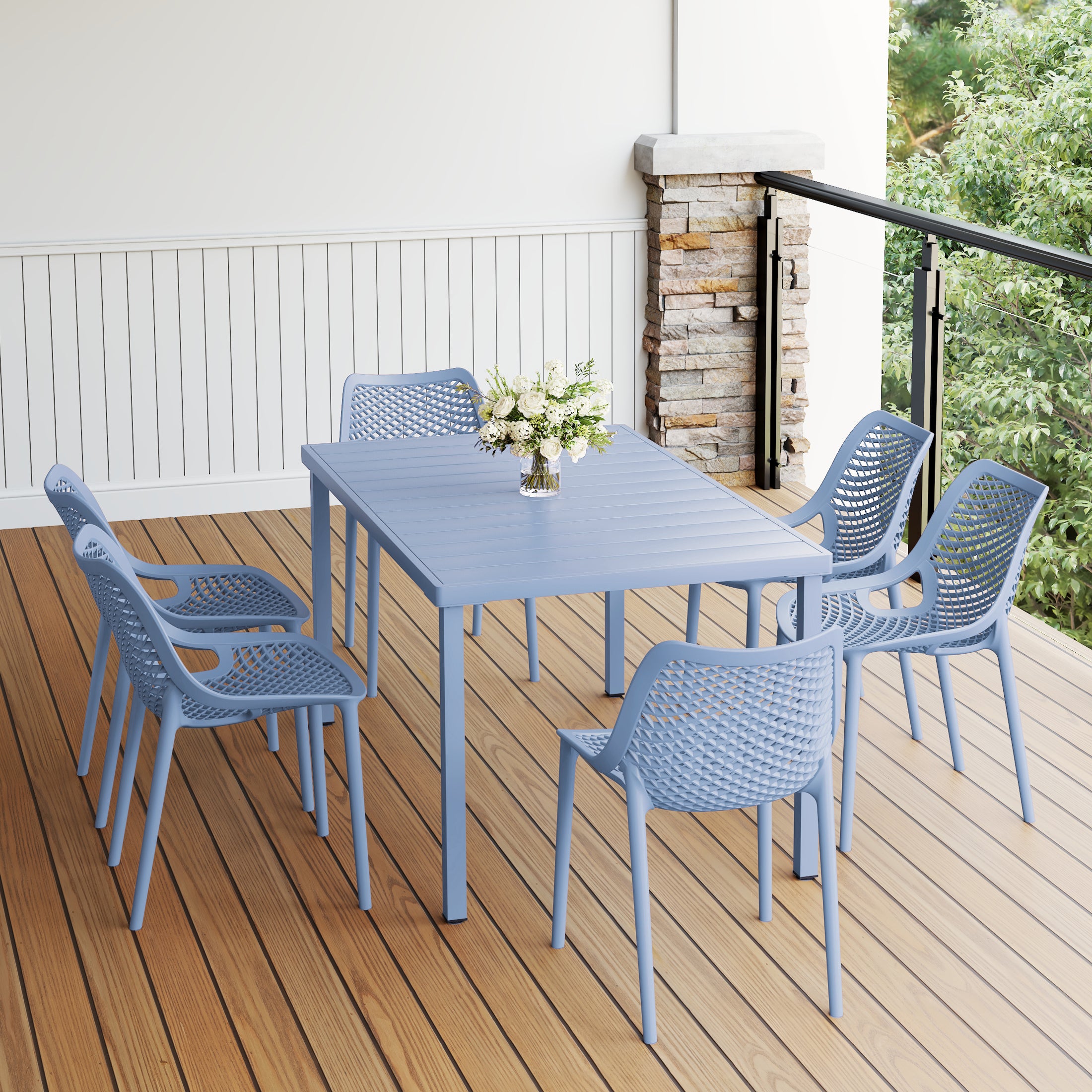Sunshine 7-Piece Outdoor Metal Patio Dining Table Set With Stackable Patio Chairs