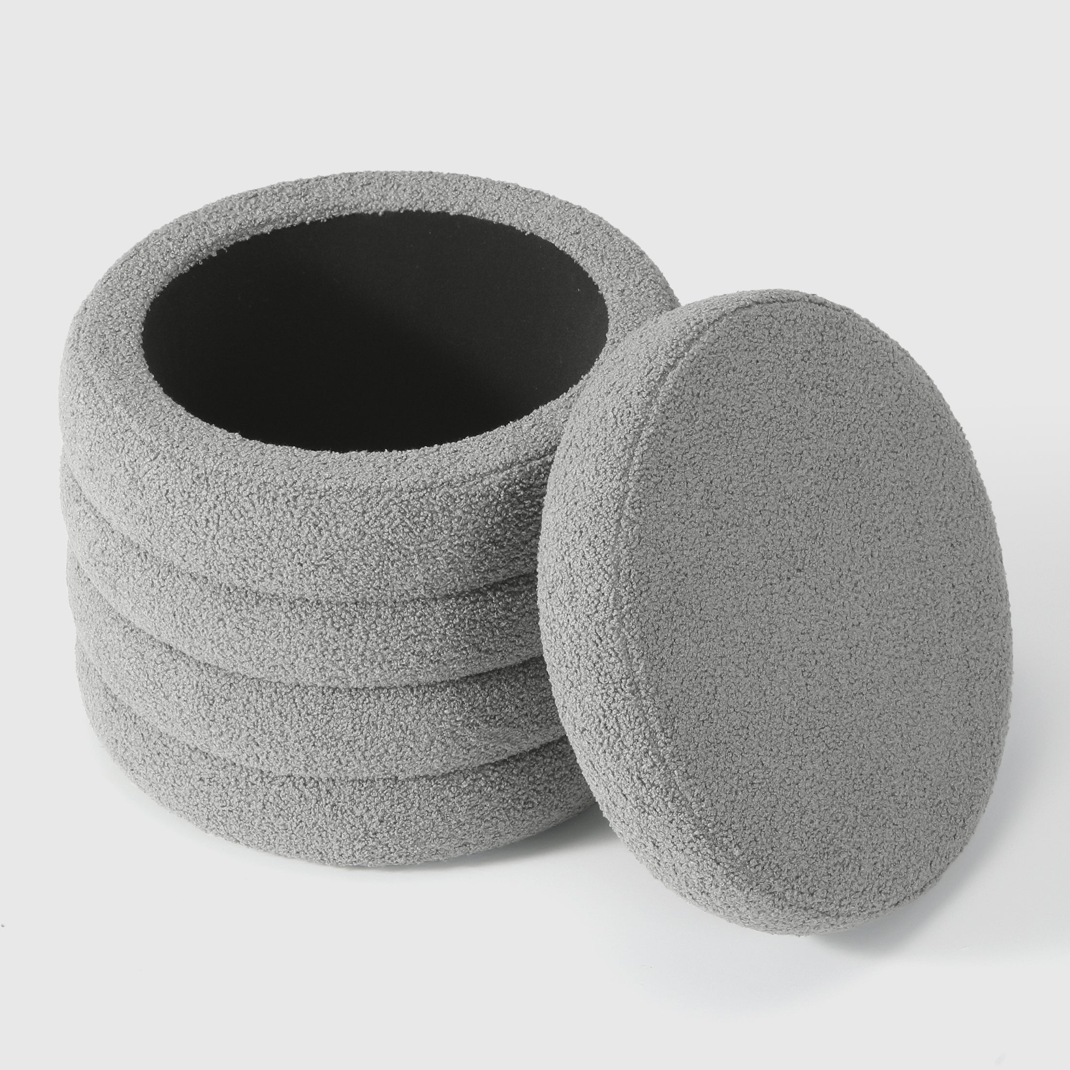 Celine Mid-Century Modern Faux Sherpa Round Storage Ottoman