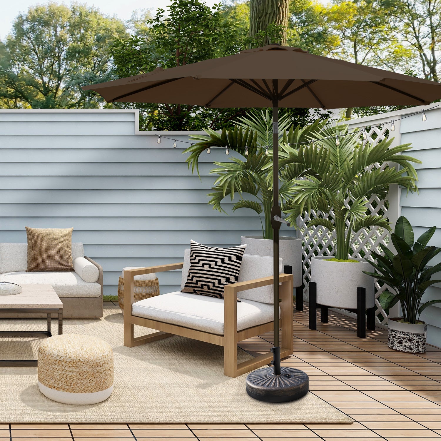 Cabana 9 ft. Patio Table Umbrella with Bronze color round free standing weight base kit