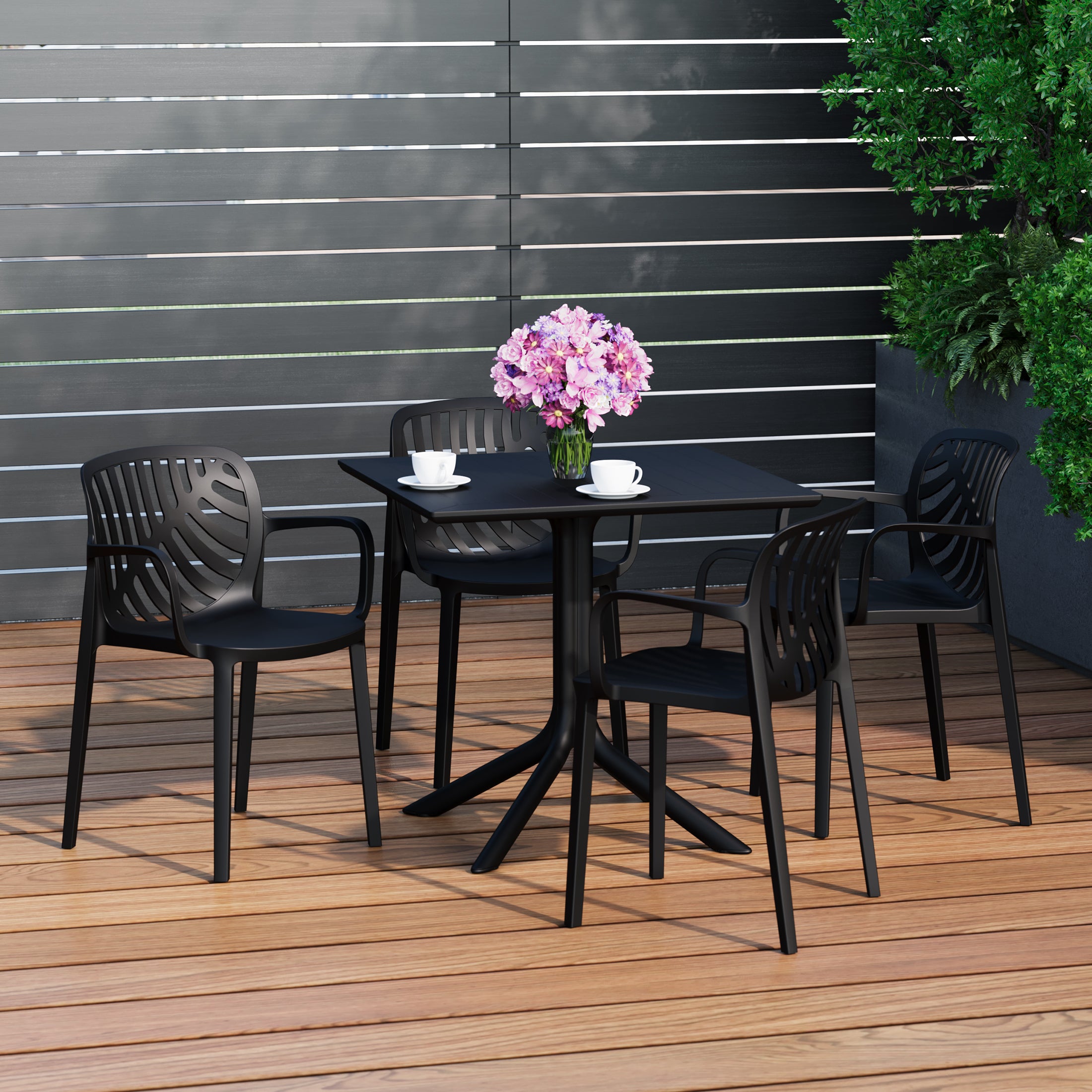 Sunshine 5-Piece Outdoor Square Patio Dining Table Set with Stackable Patio Dining Chairs