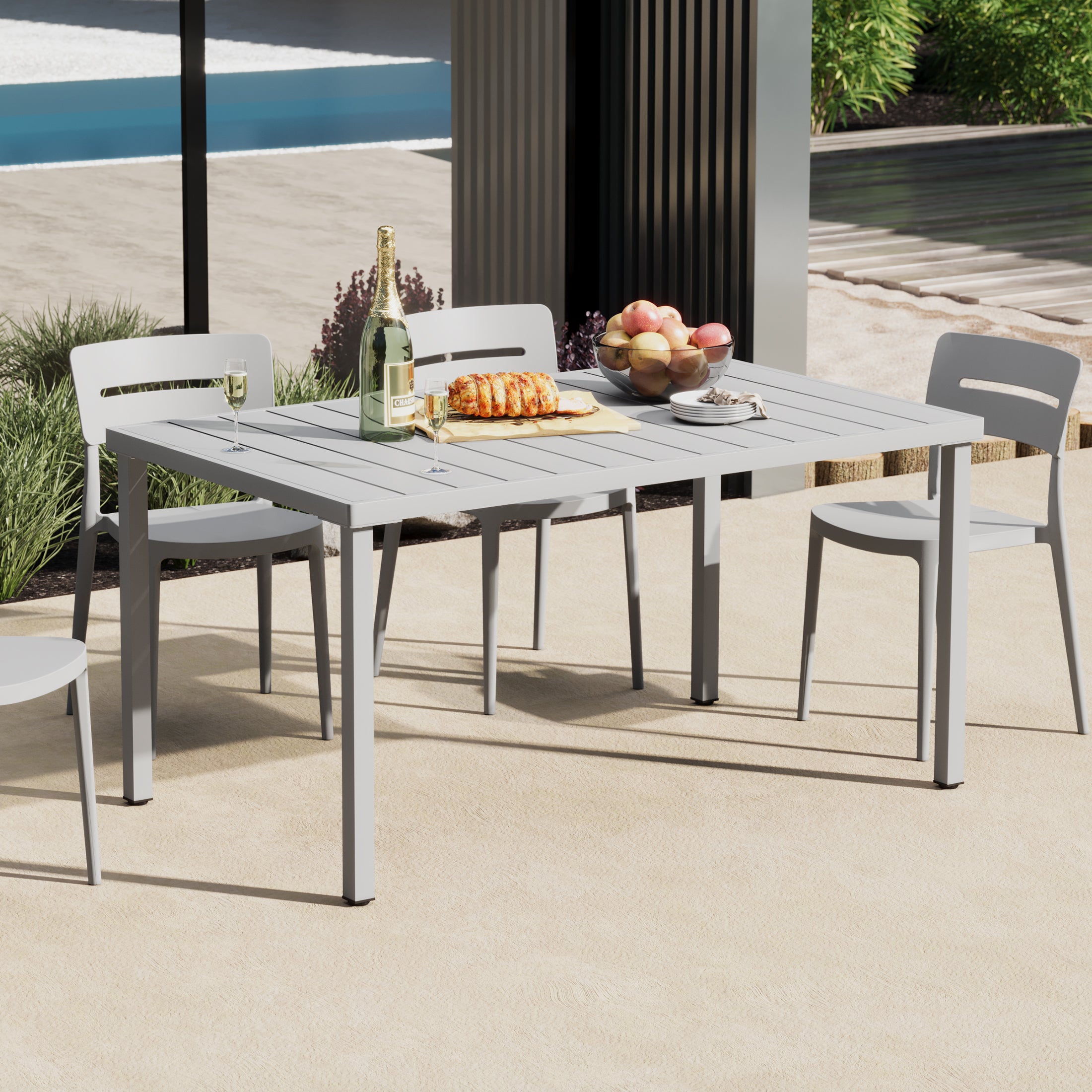 Sunshine 59" Iron Metal Outdoor Rectangular Patio Dining Table For 6