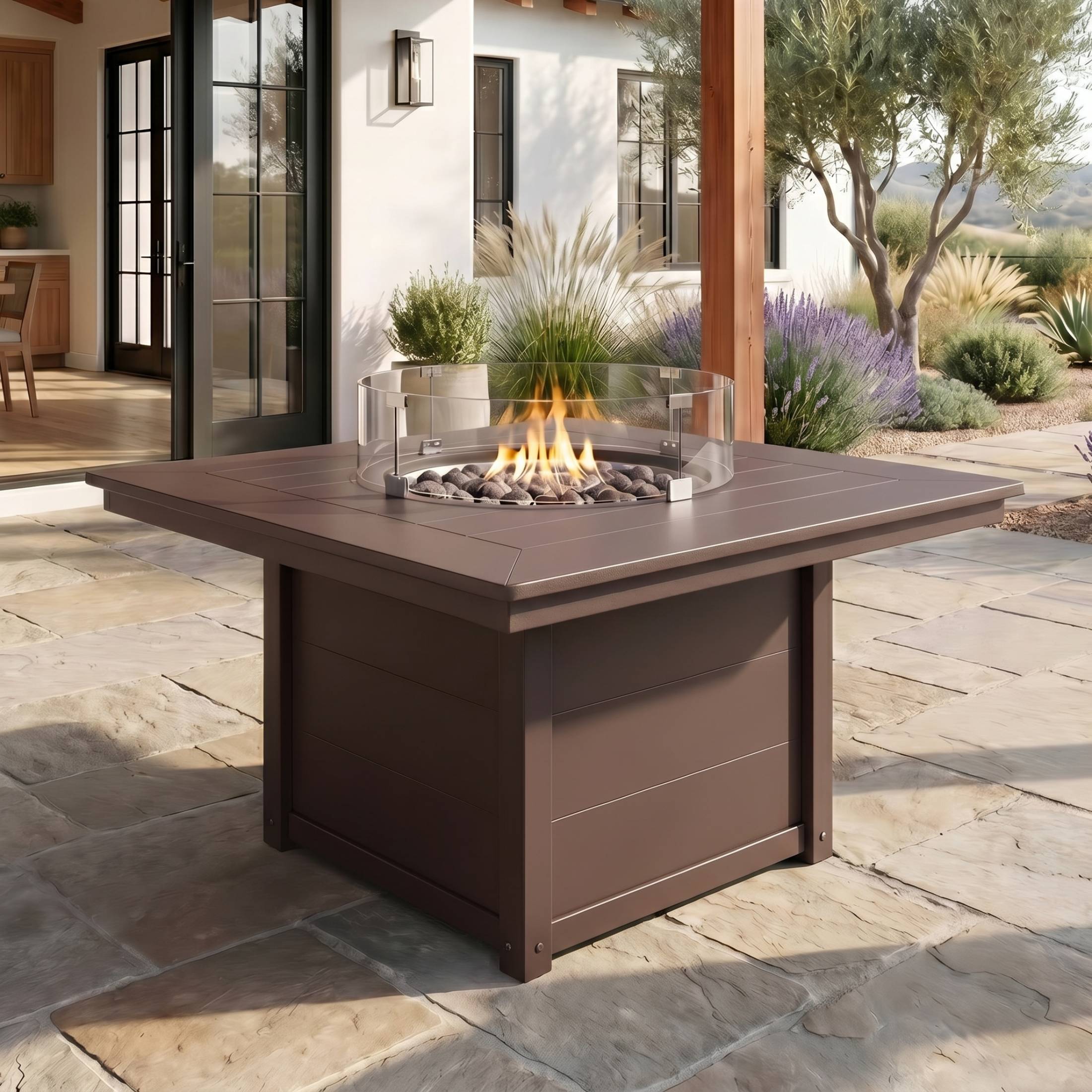 Sol 42" Modern Outdoor Patio Propane Square Fire Pit Table