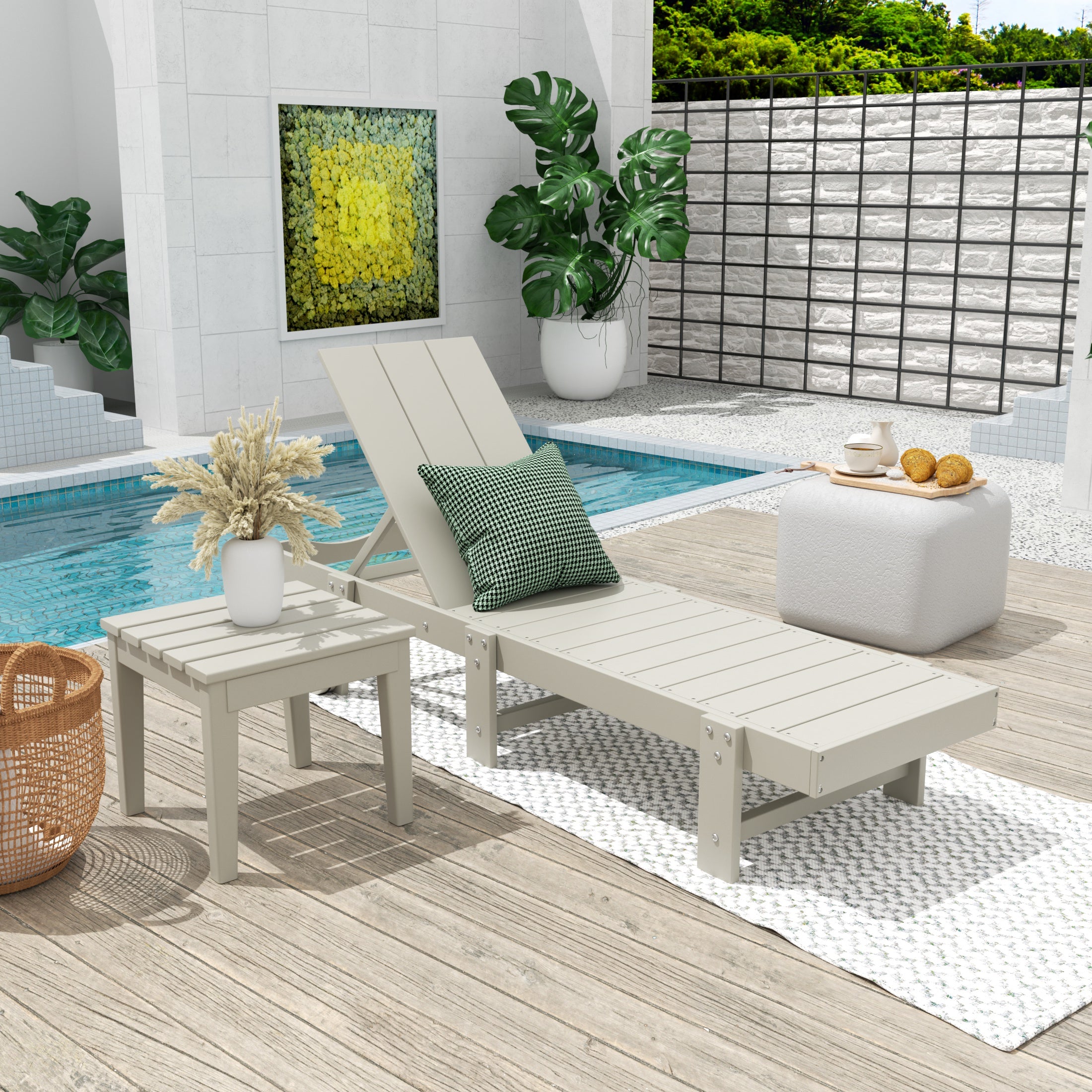 Palms 2 Piece Modern Poly Reclining Chaise Lounge With Wheels