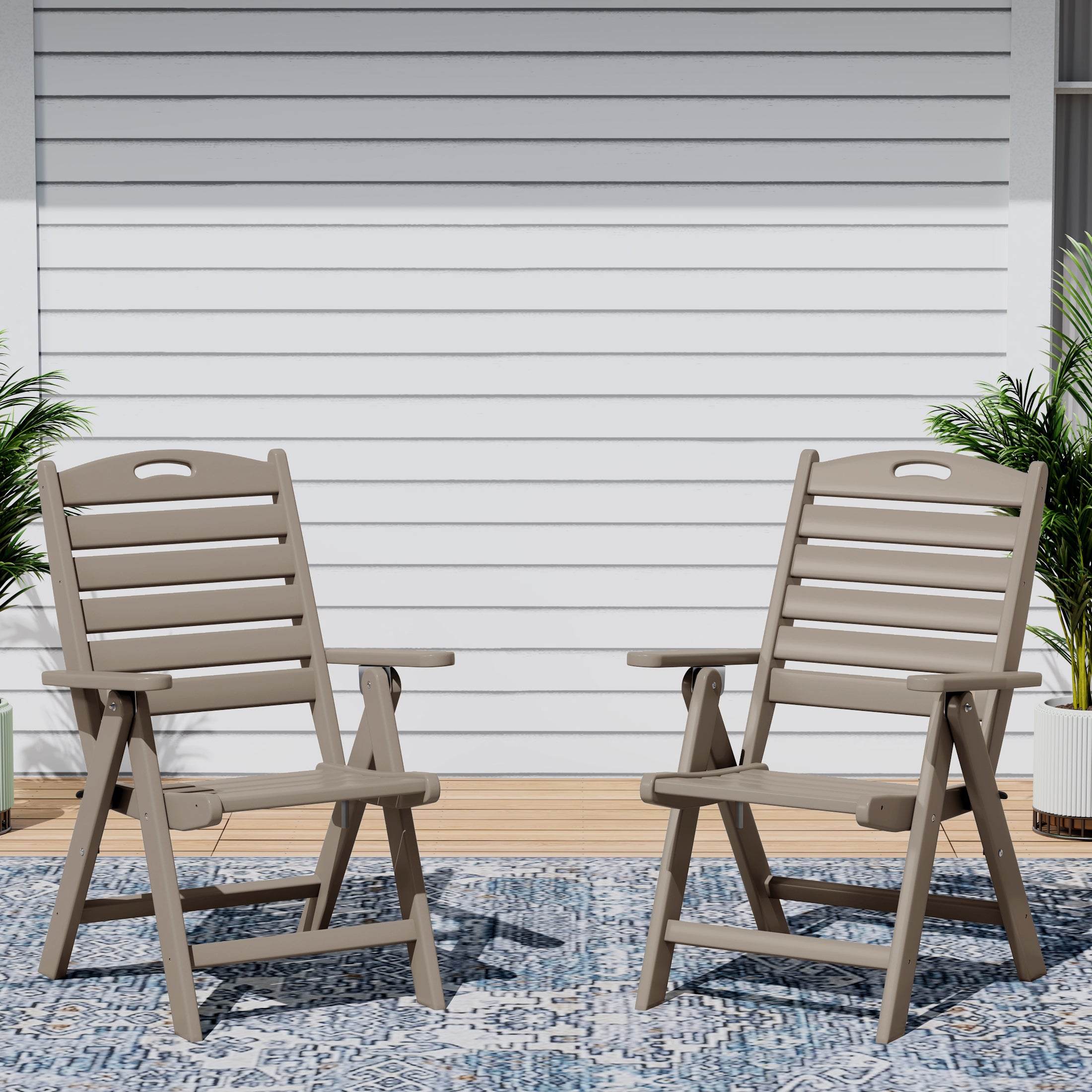 Cayman HDPE Adjustable Highback Folding Outdoor Patio Dining Chairs Set of 2