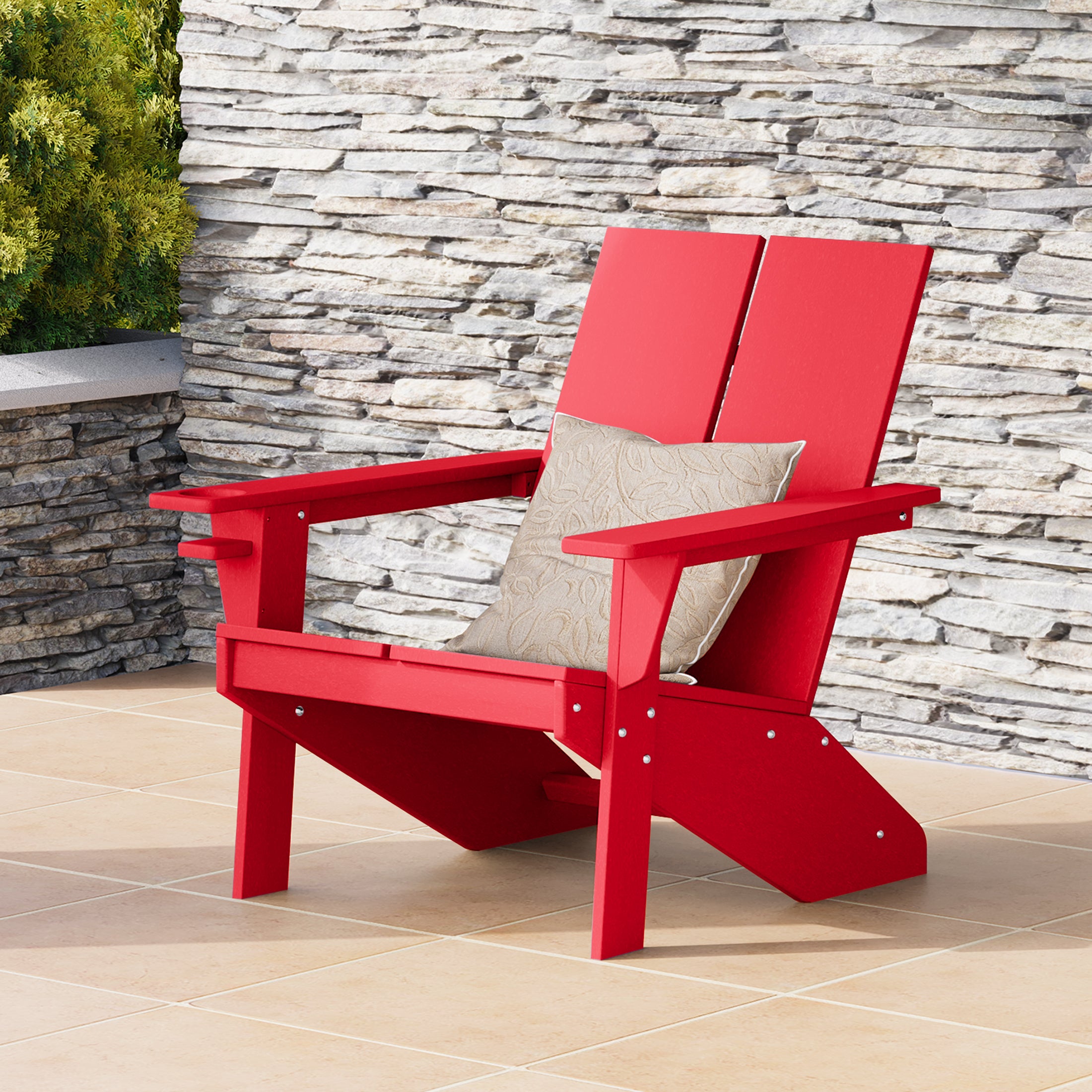 Seaview Outdoor HDPE Modern Adirondack Chair with Cup Holder