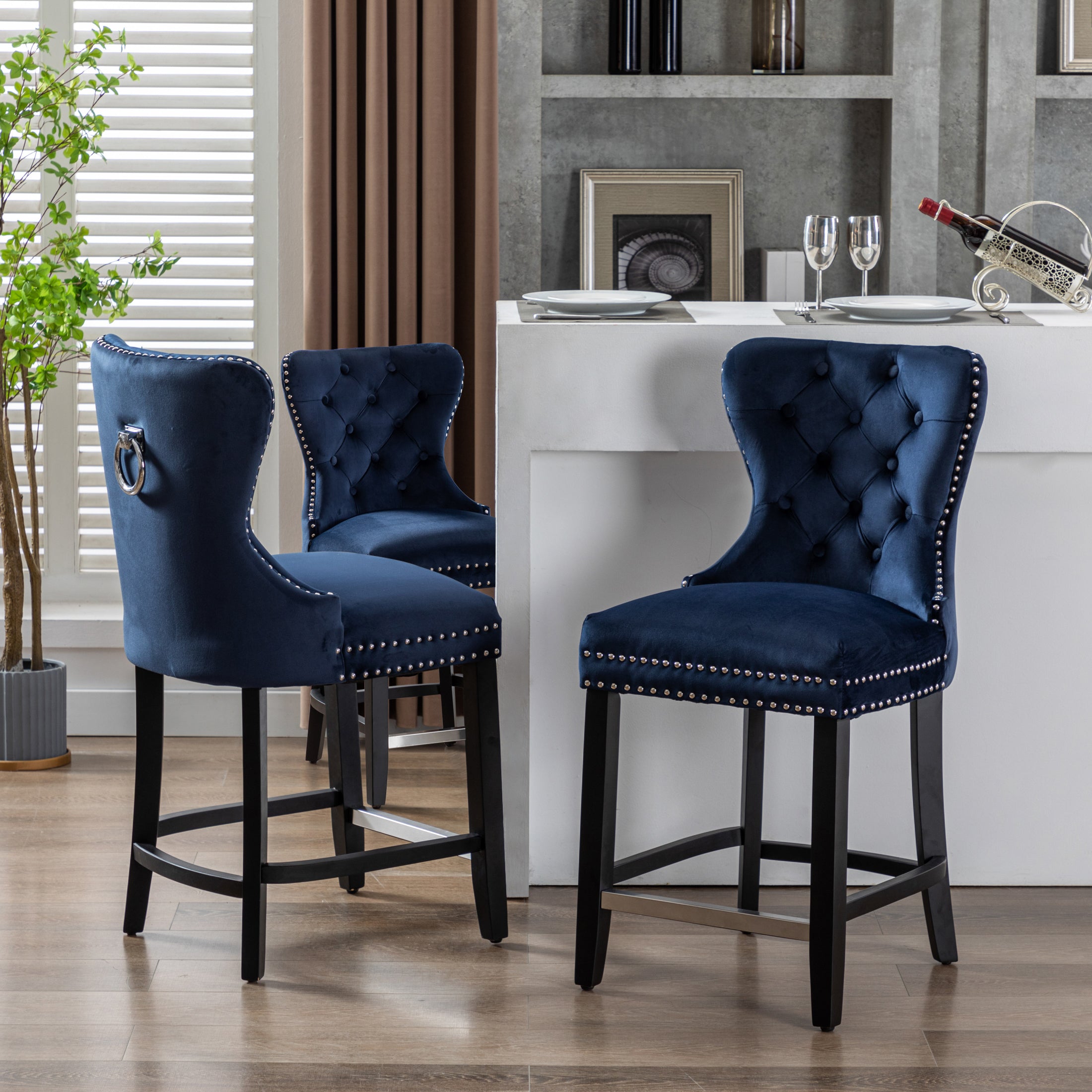 Hank 24" Tufted Velvet Counter Stool (Set of 3)