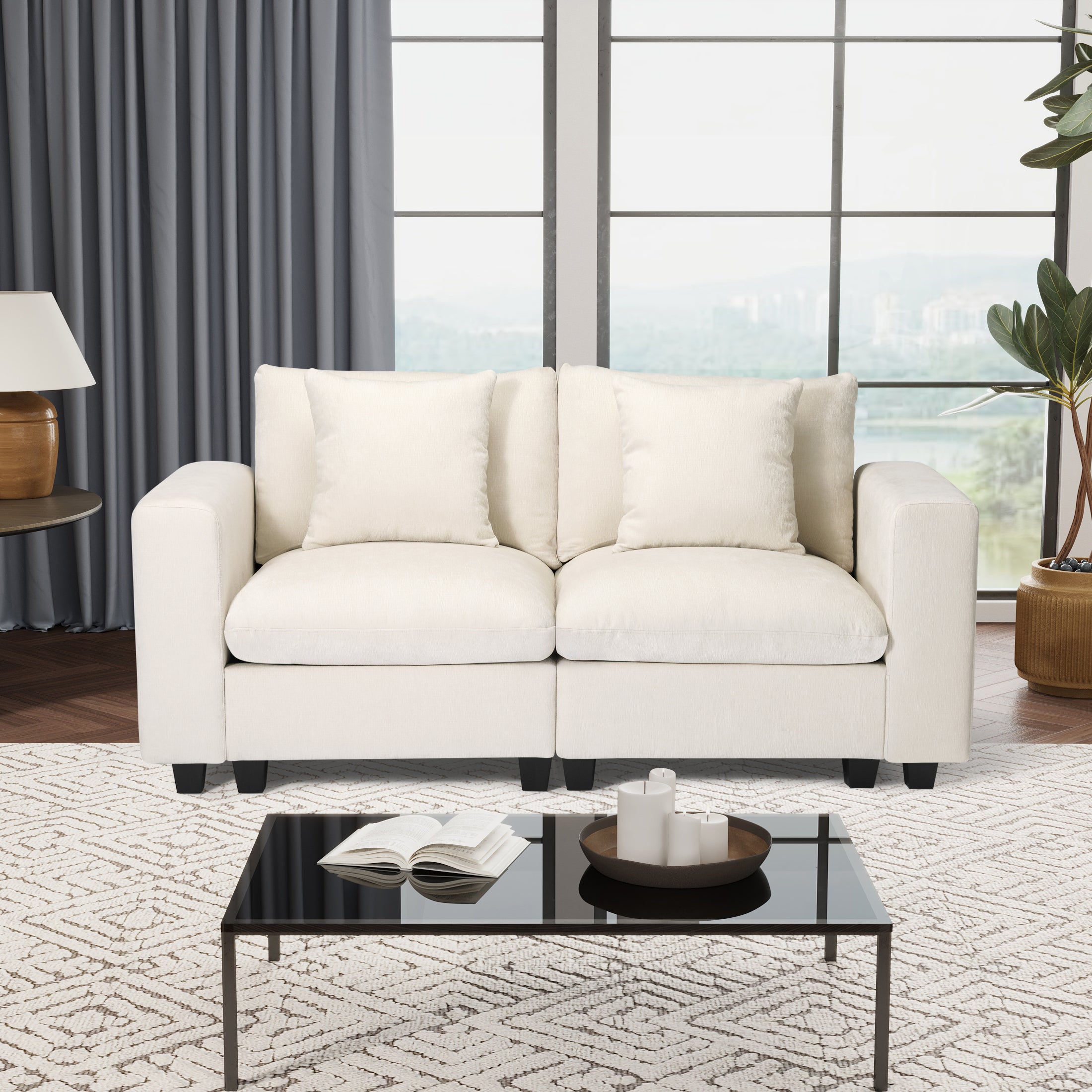 Springfield 70" Modular Chenille Loveseat Sofa With USB/Type-C Ports and Side Pockets
