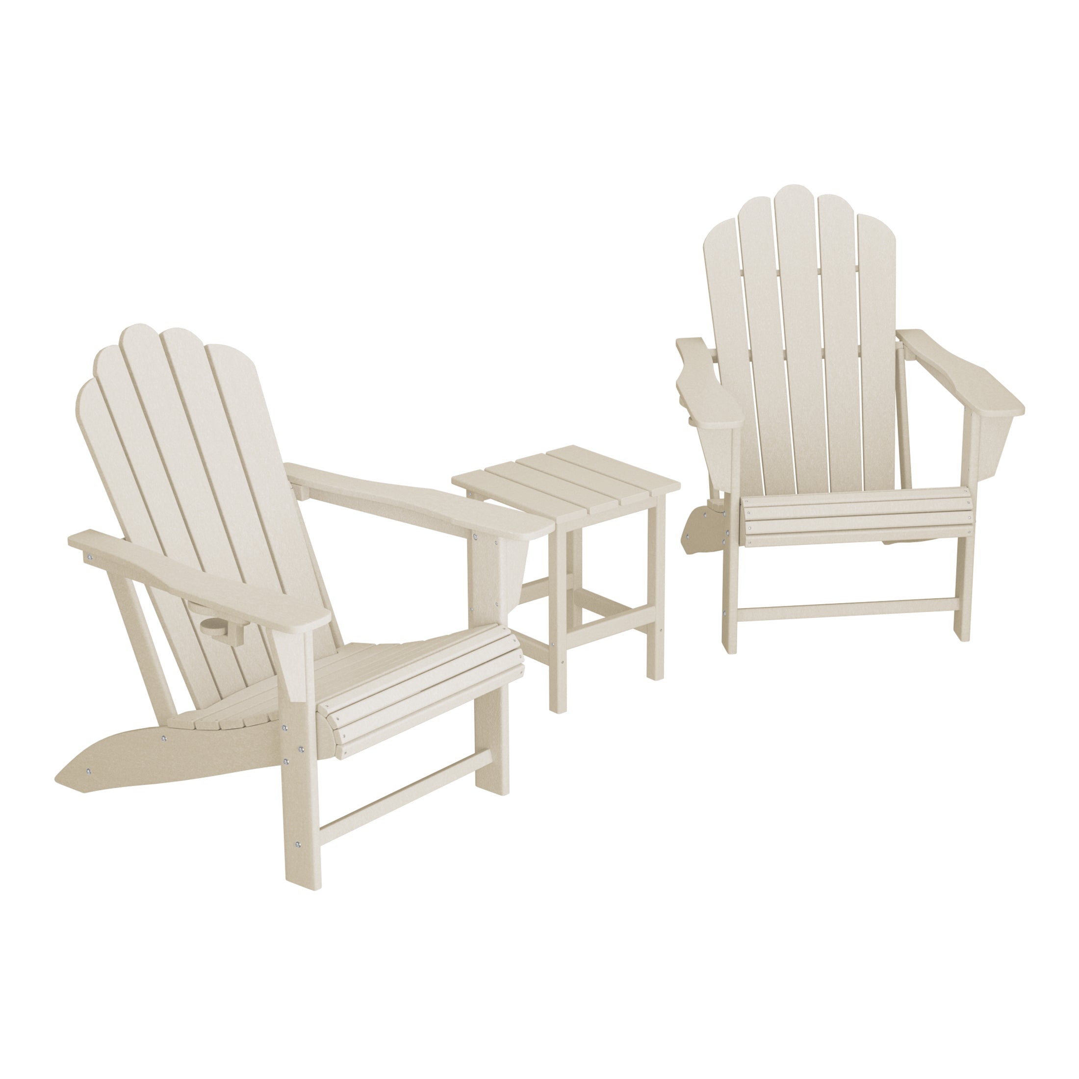 Lakeview 3-Piece Outdoor Patio HDPE Adirondack Chair With Cup Holder and Table Set