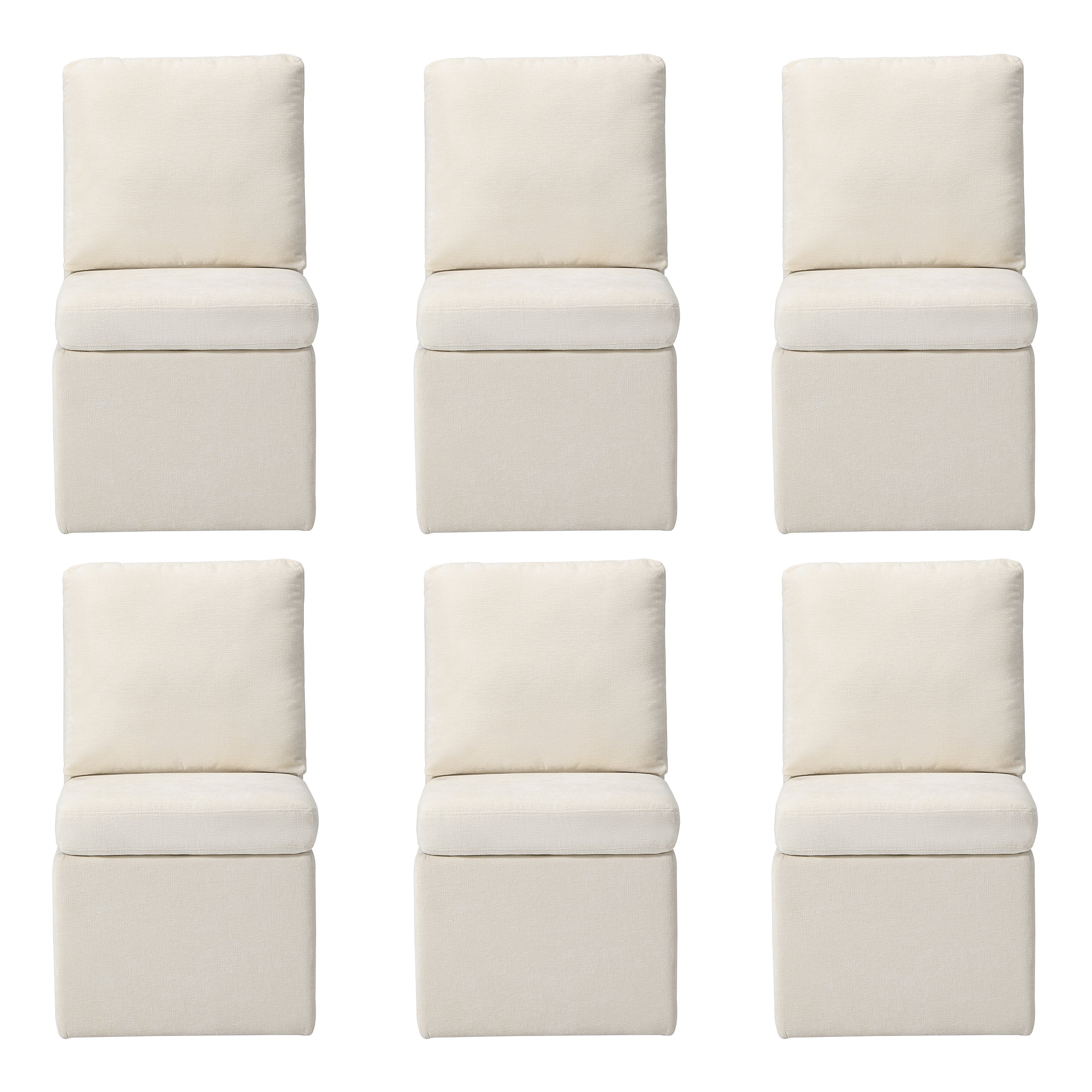 Danburry Modern Upholstered Chenille Armless Dining Chairs With Casters (Set of 6)