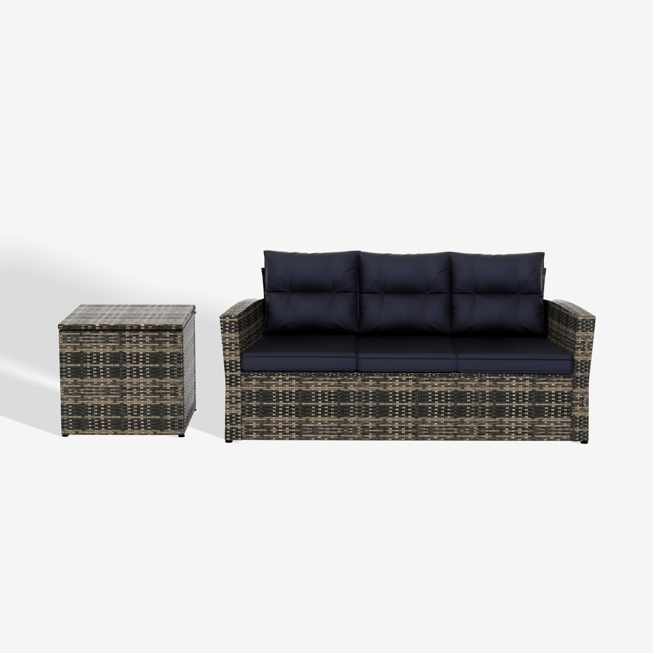 Maldives 2-Piece PE Rattan Wicker Outdoor Sofa with Cushions Side Table Set