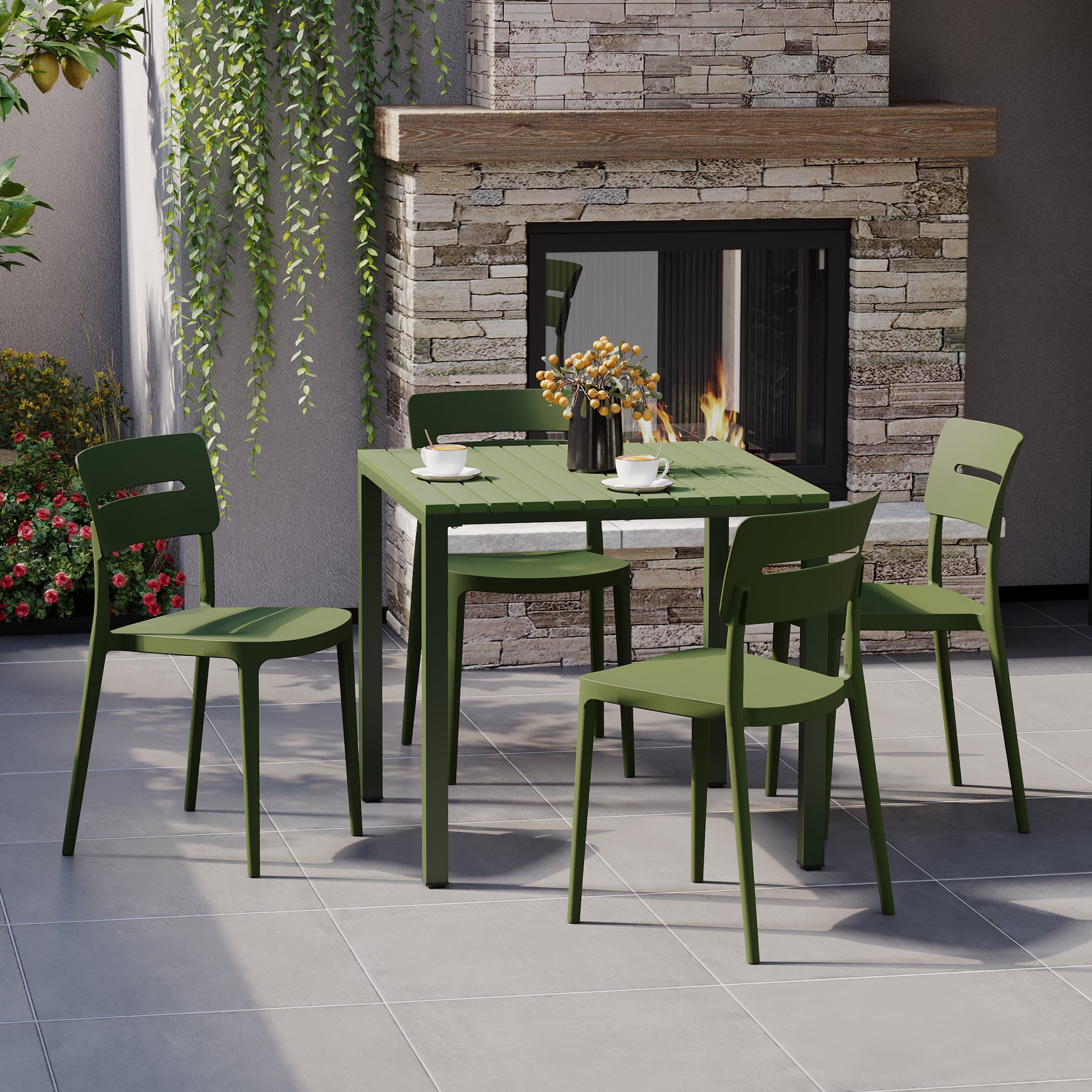 Sunshine 5-Piece Outdoor Metal Frame Dining Table Patio Set with Stackable Patio Dining Chairs