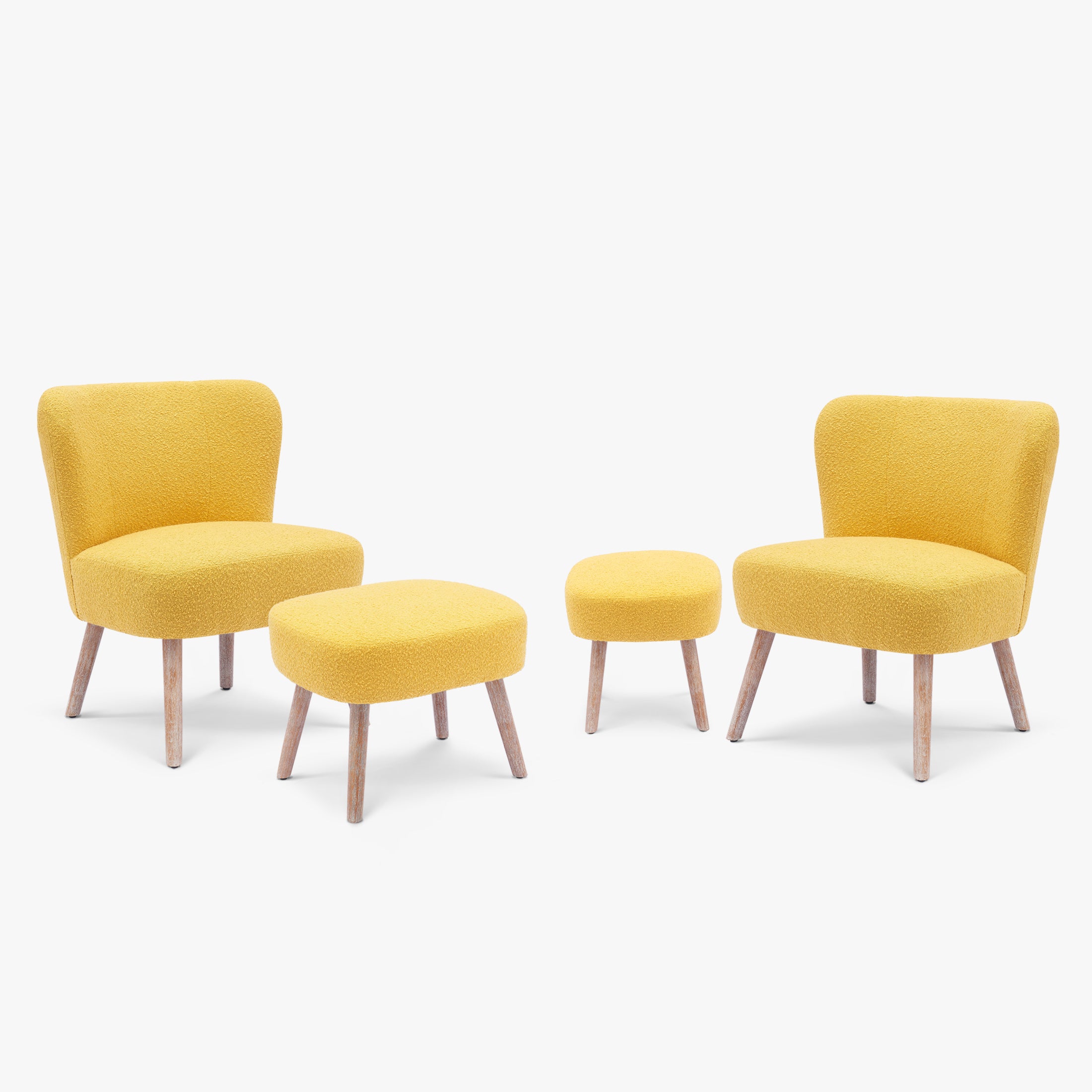 Amélie 4-Piece Set Mid-Century Boucle Accent Chairs with Ottoman Foot Stools
