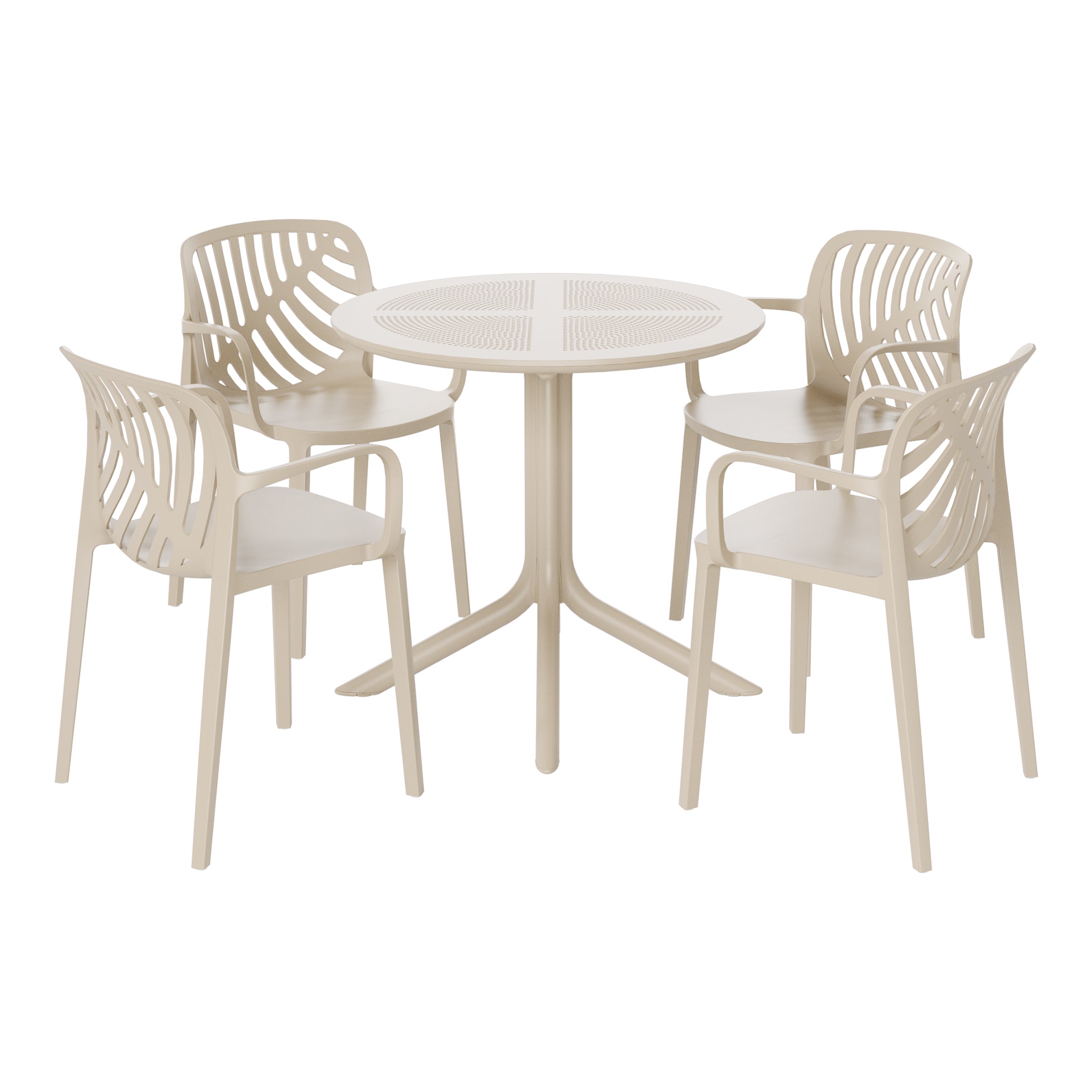 Sunshine 5-Piece Outdoor Resin Round Patio Dining Table Set with Modern Stackable Patio Dining Chairs