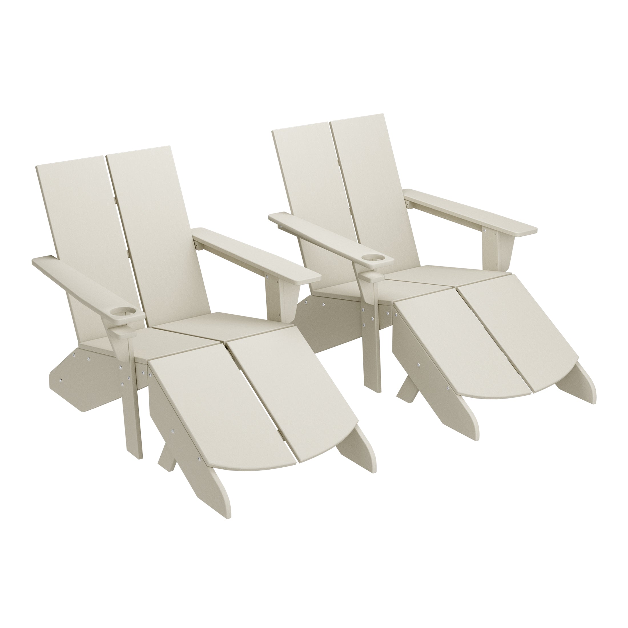 Seaview Outdoor 4-Piece HDPE Modern Adirondack Chairs Set with Folding Patio Ottomans and Cup Holder