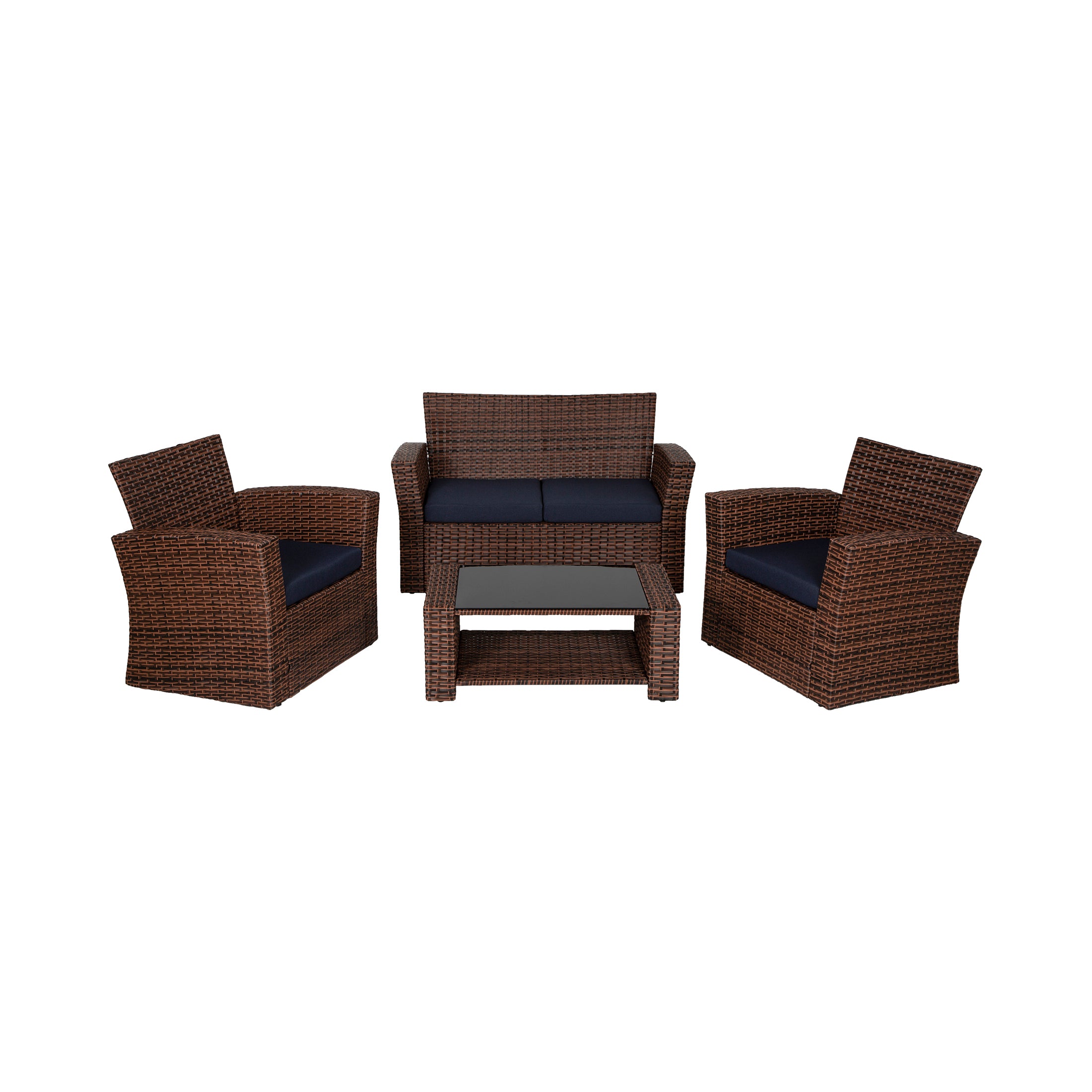Wynston 4-Piece set Brown color base Outdoor / Patio Wicker Rattan Conversation Sofa set with cushions and a Coffee table ( 4 seater )