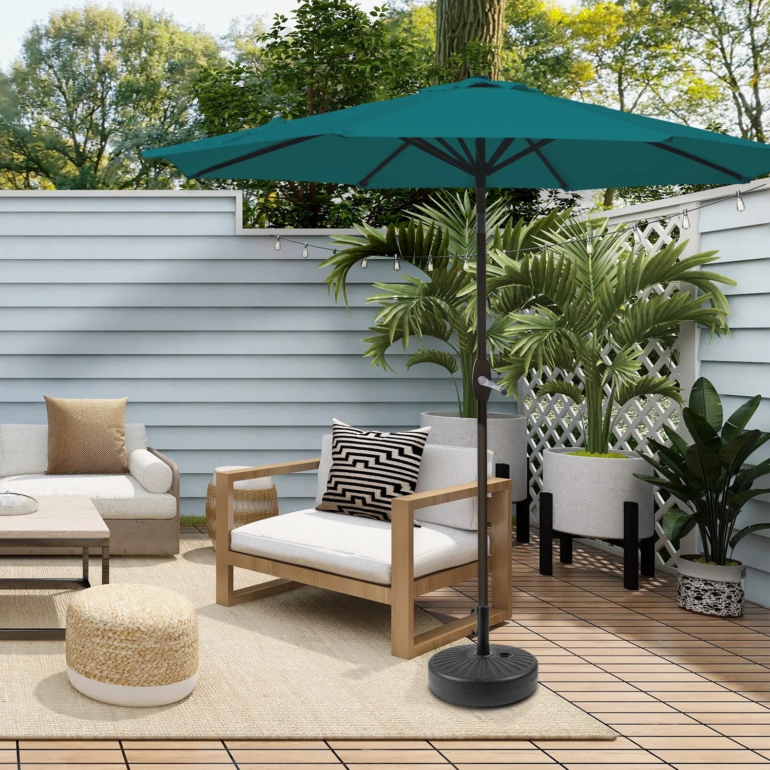 9 umbrella patio table Sunnyglade 9' Outdoor Umbrella with 8 Ribs Tan cast iron base Meetwarm 9-Piece Outdoor Patio Dining