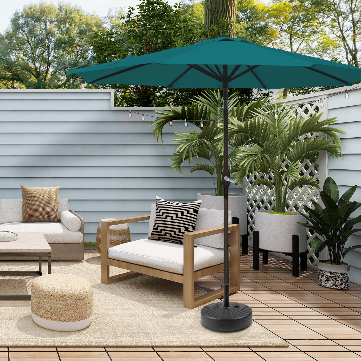 Cabana 9 ft. Patio Table Umbrella with Black color round free standing weight base kit