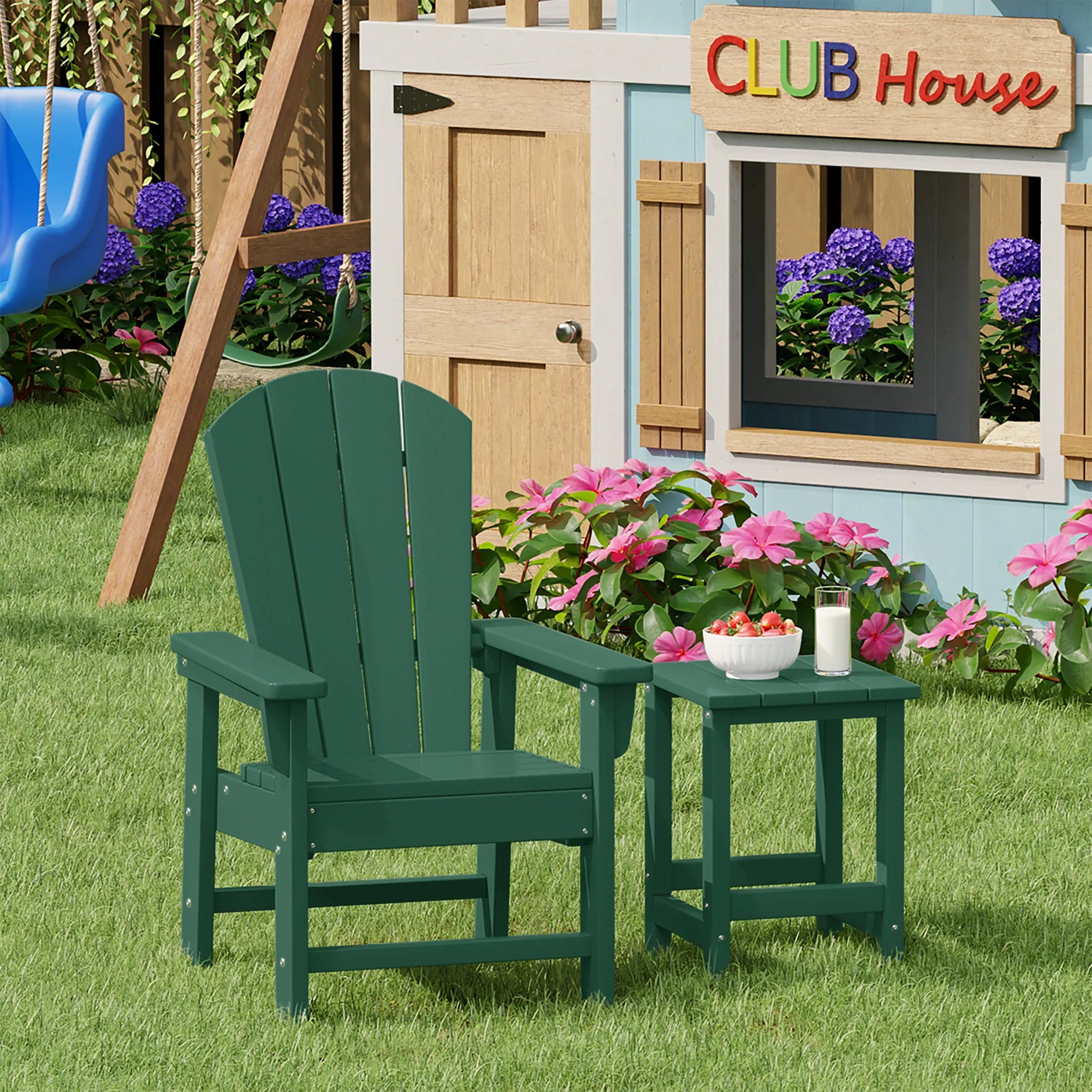 Paradise 2-Piece Kids Outdoor HDPE Adirondack Chair With Square Side T