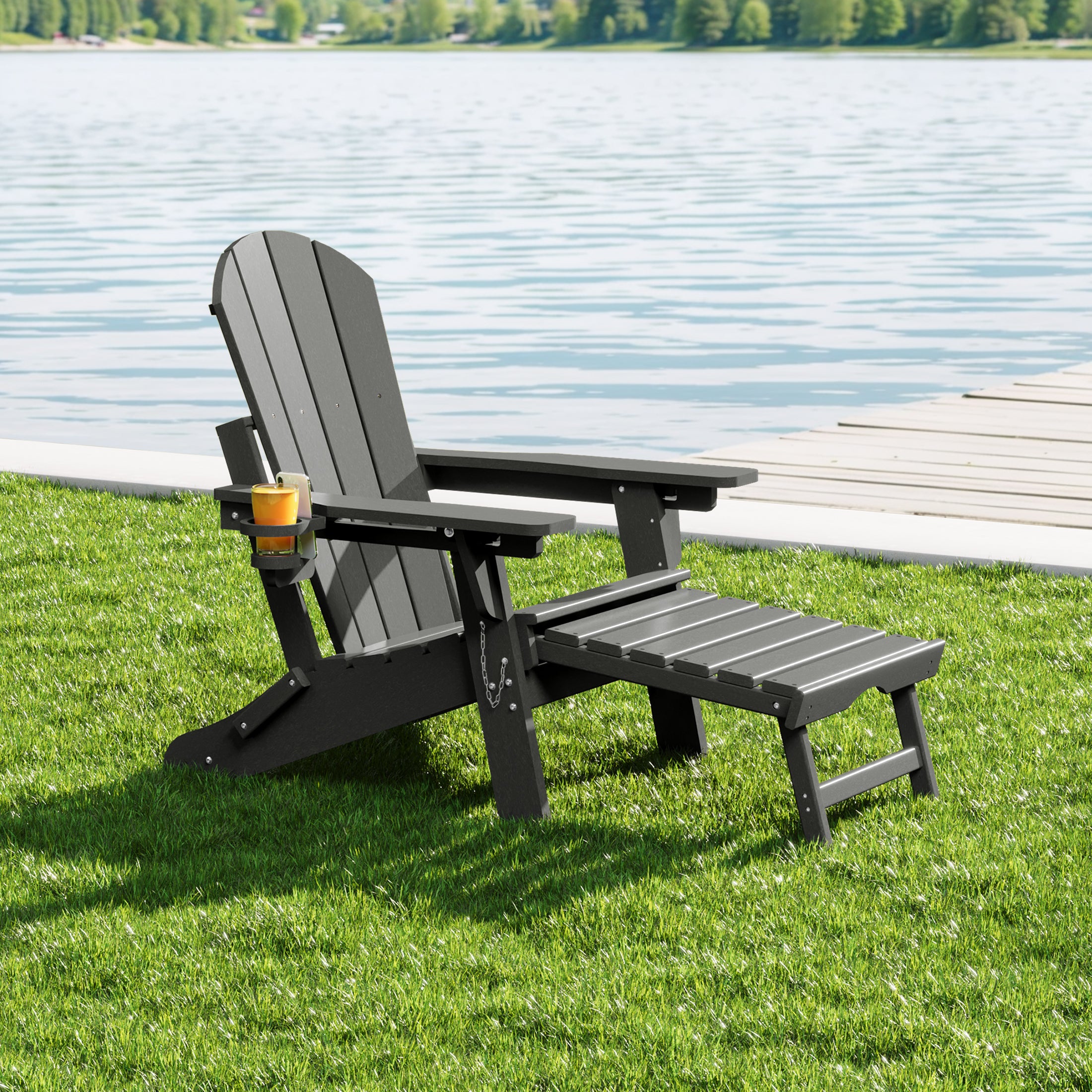 Paradise Folding Adjustable Adirondack Chair with Retractable Ottoman and Cup Holder