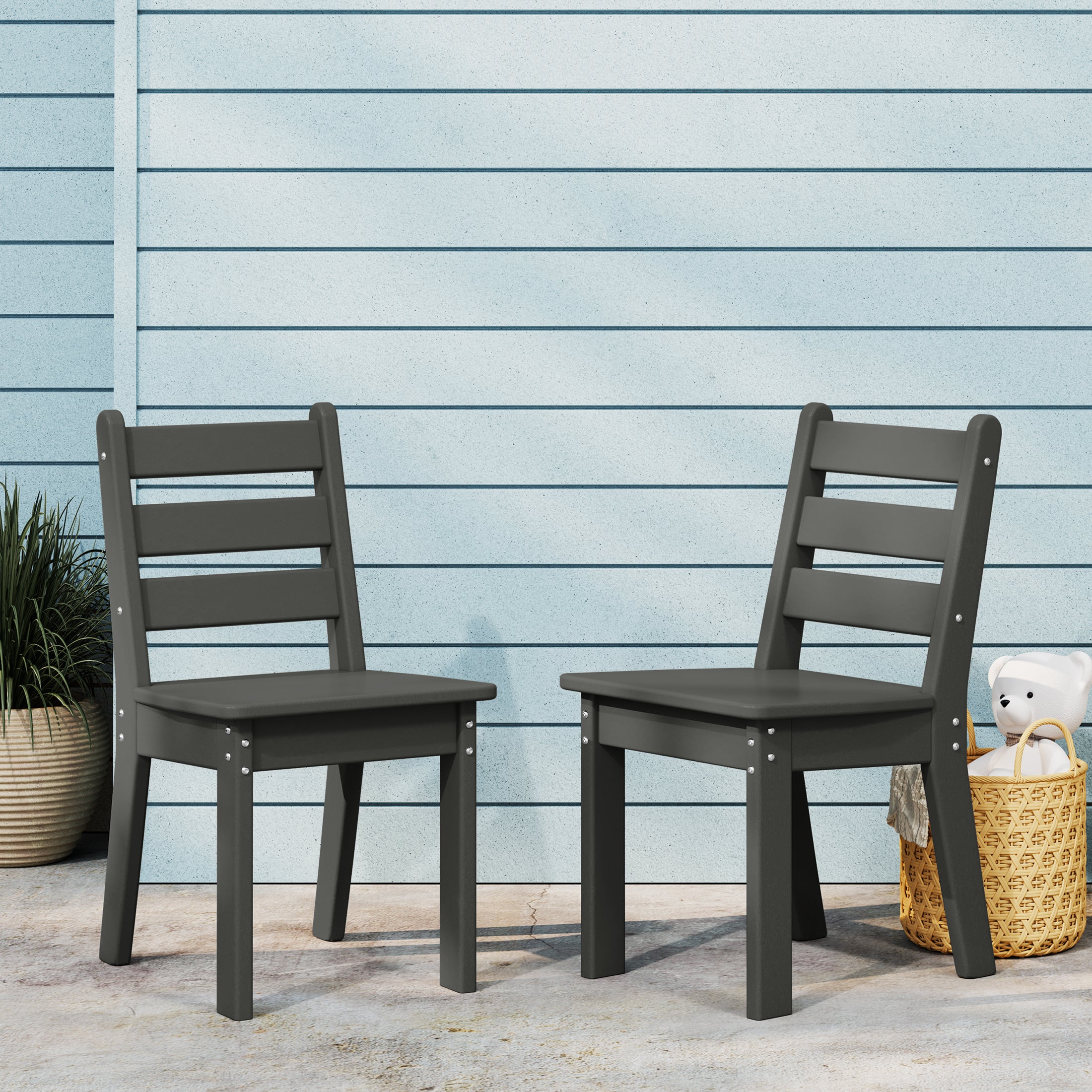 Playhouse Outdoor HDPE Kids Plastic Toddler Dining Chair (Set of Two)