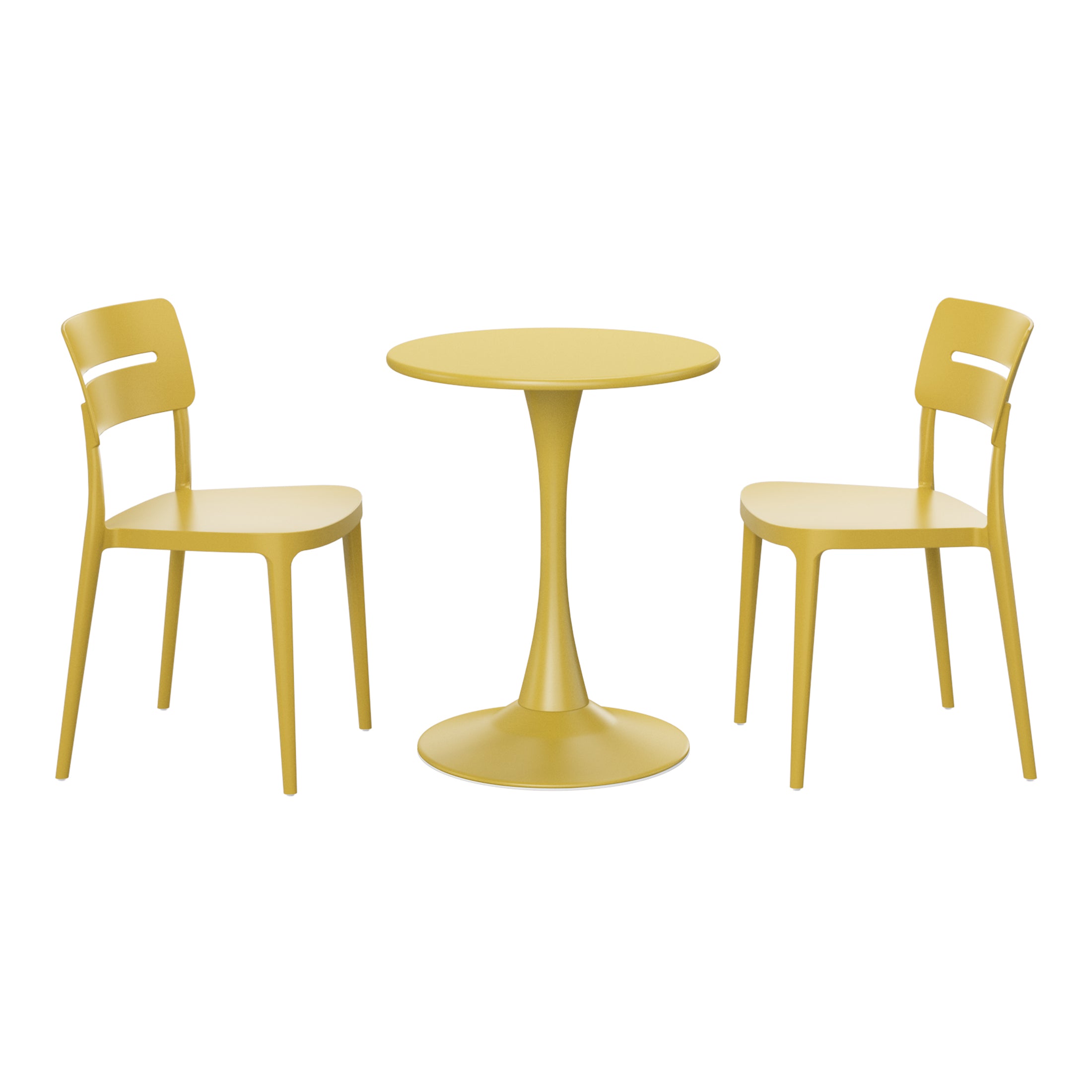 Sunshine 3-Piece Outdoor Round Metal Patio Dining Table Set With Stackable Patio Chairs