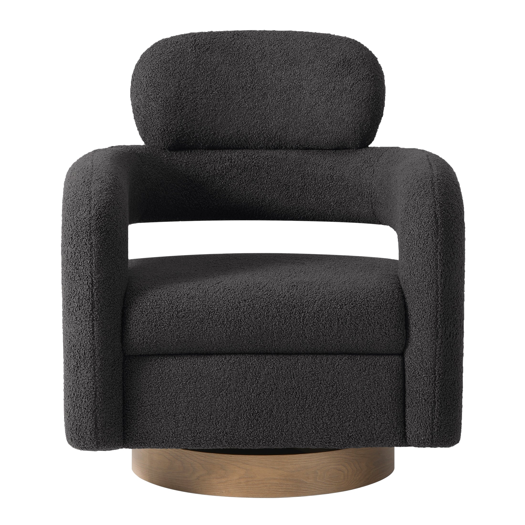 Celine Mid-Century Modern Sherpa Swivel Barrel Accent Chair With Storage Ottoman