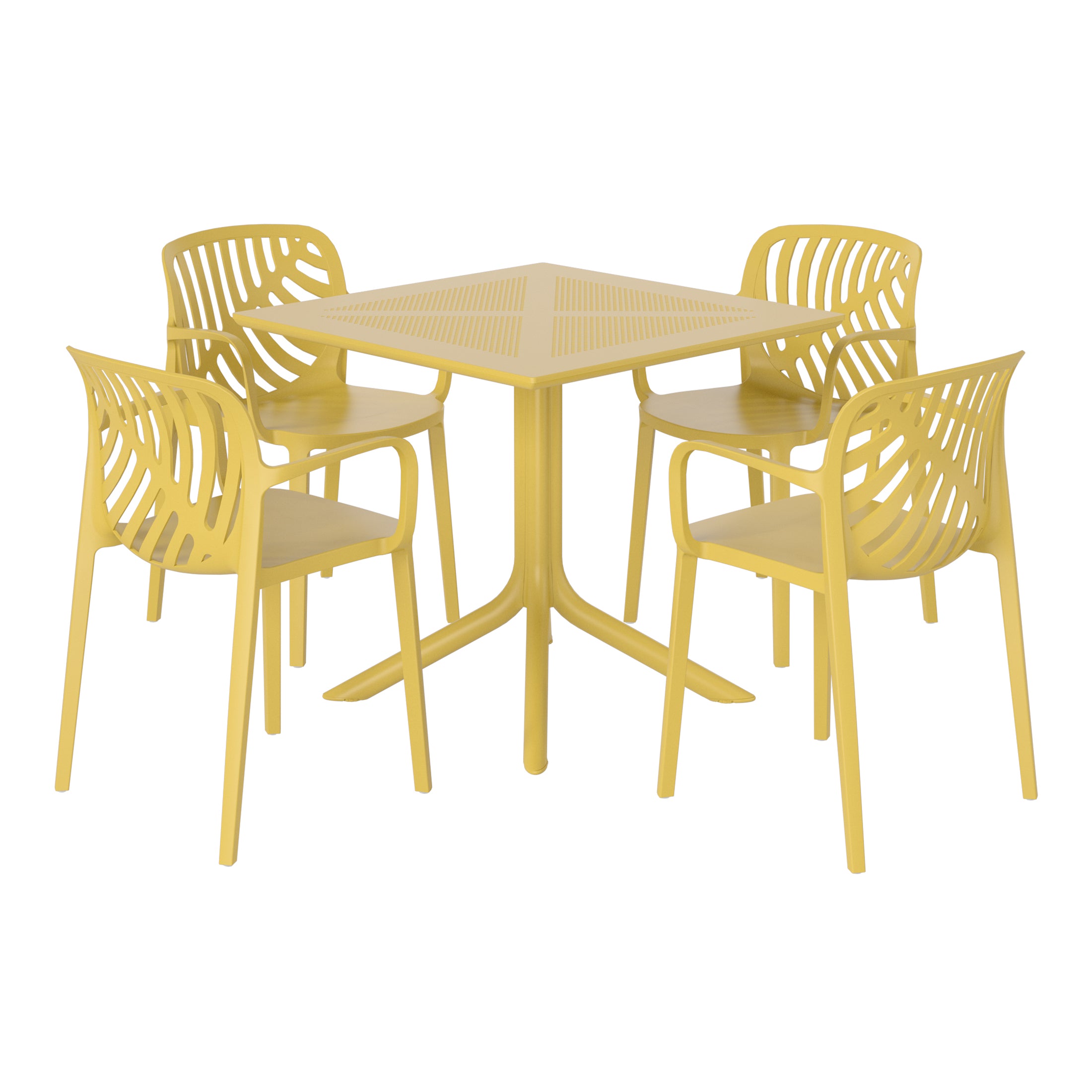 Sunshine 5-Piece Outdoor Resin Square Patio Dining Table Set with Modern Stackable Patio Dining Chairs