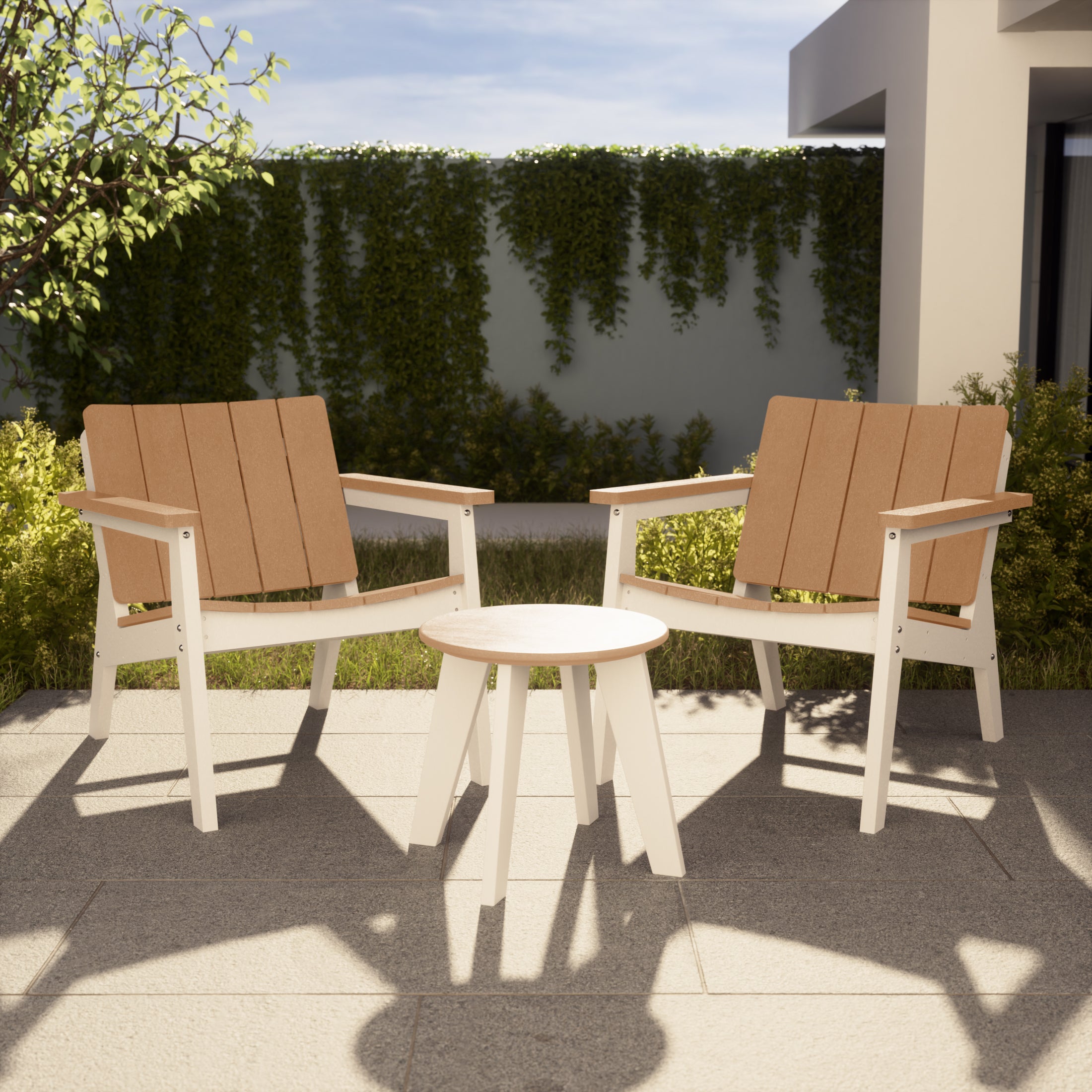 Seaside 3-Piece Outdoor HDPE Conversation Set with Deep Seating Chairs and Round Side Table