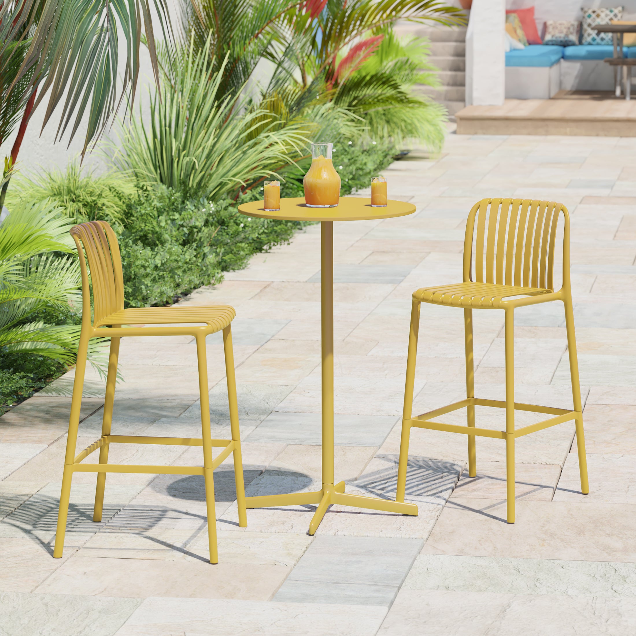 Sunshine 29.5" Outdoor Modern Polypropylene Plastic Patio Bar Height Stools (Set of 2)