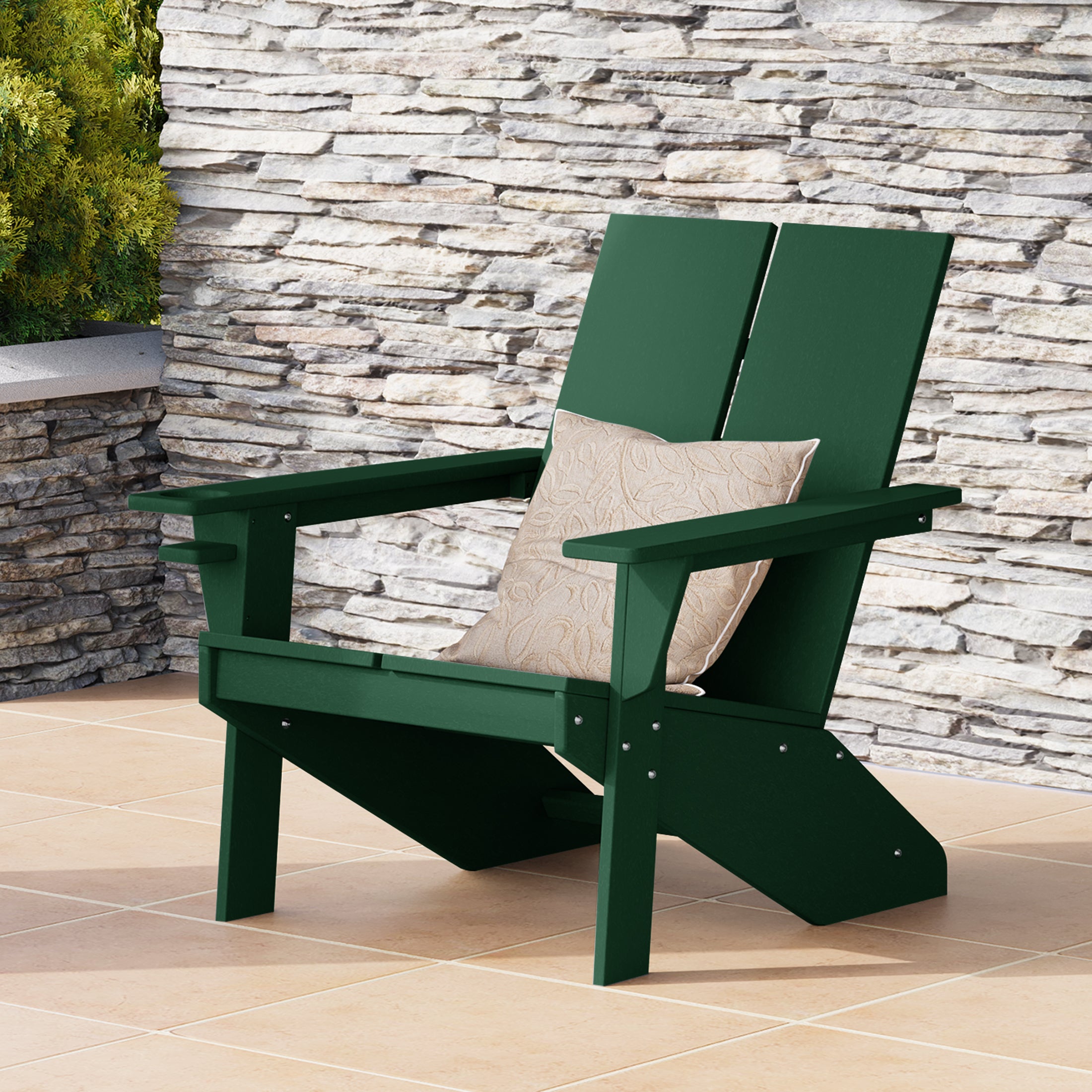 Seaview Outdoor HDPE Modern Adirondack Chair with Cup Holder
