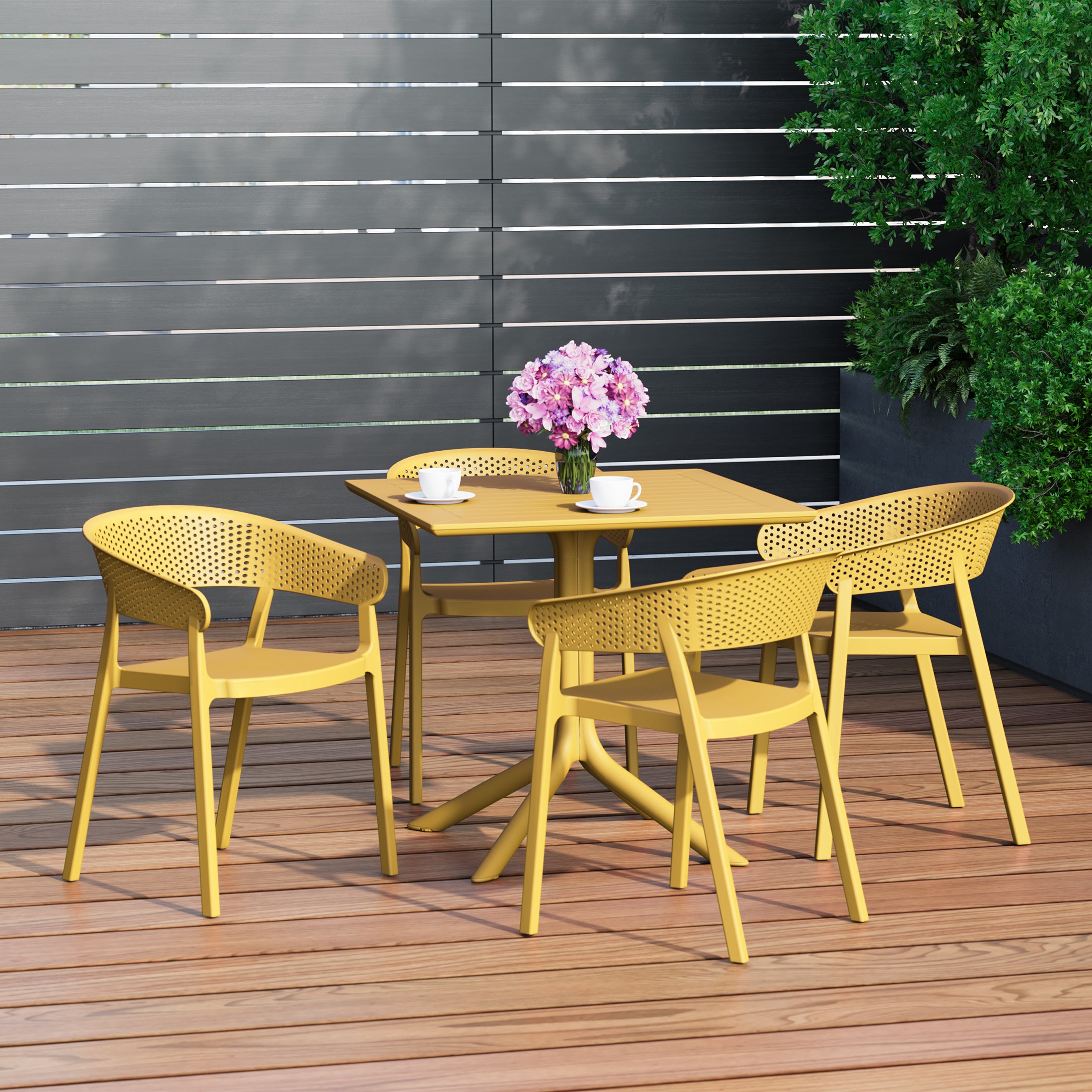 Sunshine 5-Piece Outdoor Resin Square Patio Dining Table Set with Stackable Patio Dining Chairs