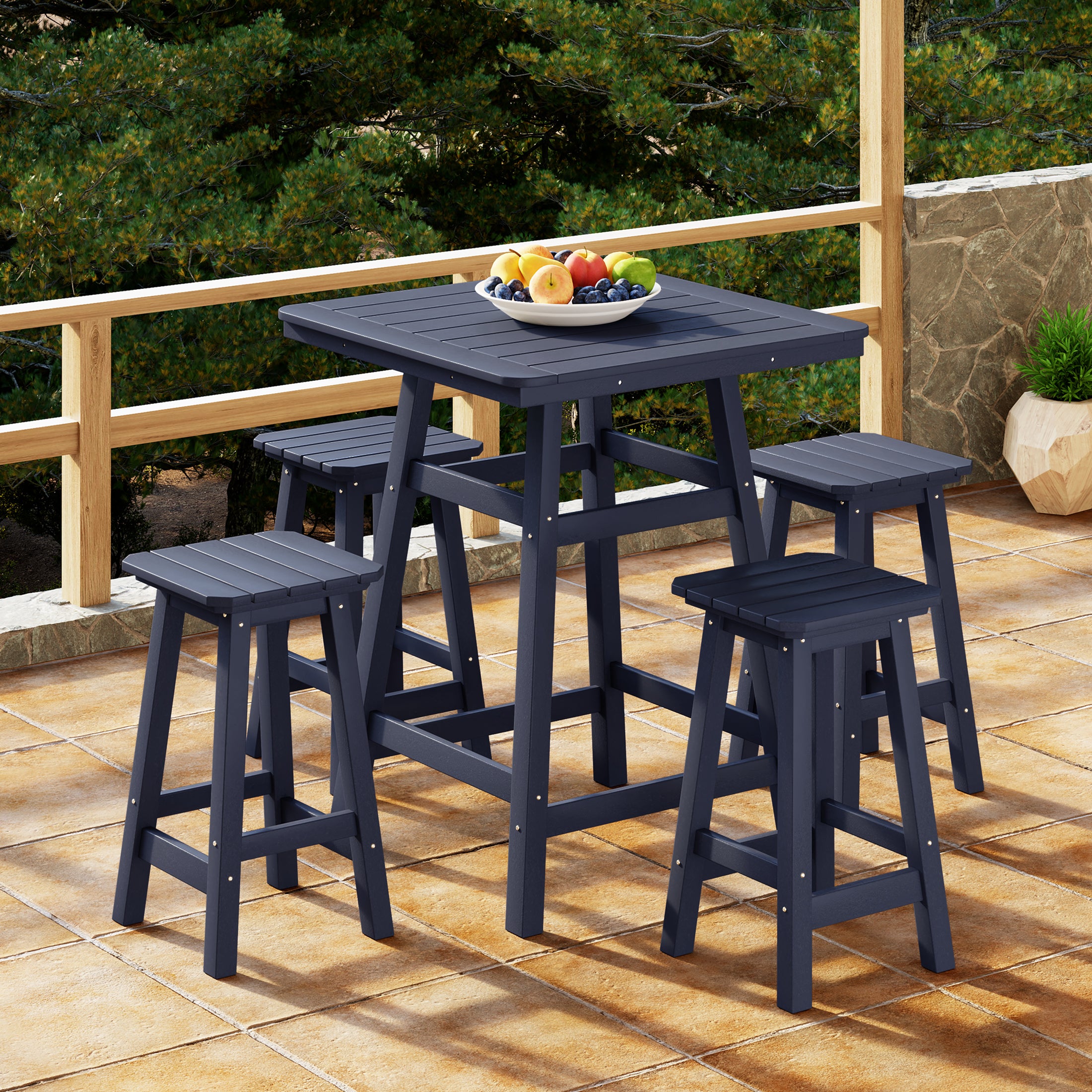 Paradise 5-Piece HDPE Outdoor Patio Dining Bar Bistro Table Set with Counter High Bar Stool
