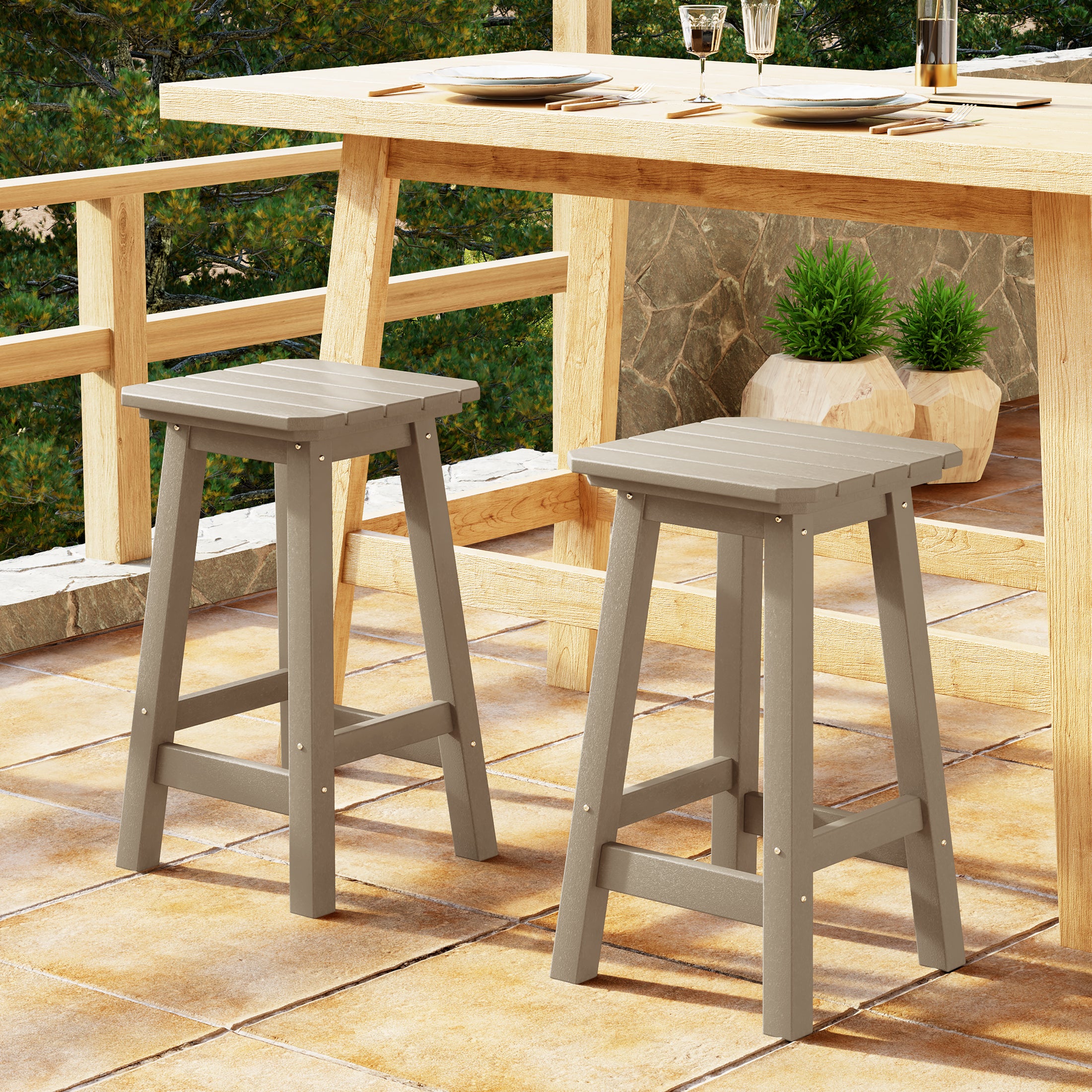 Paradise 24" HDPE Outdoor Patio Counter High Backless Square Bar Stools Set of 2