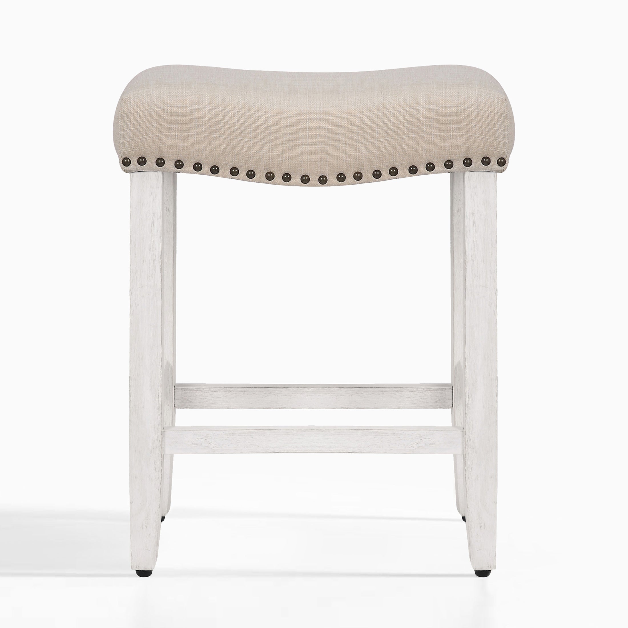 Bulmon 24" upholstered nail head bar counter stool with Antique White color legs