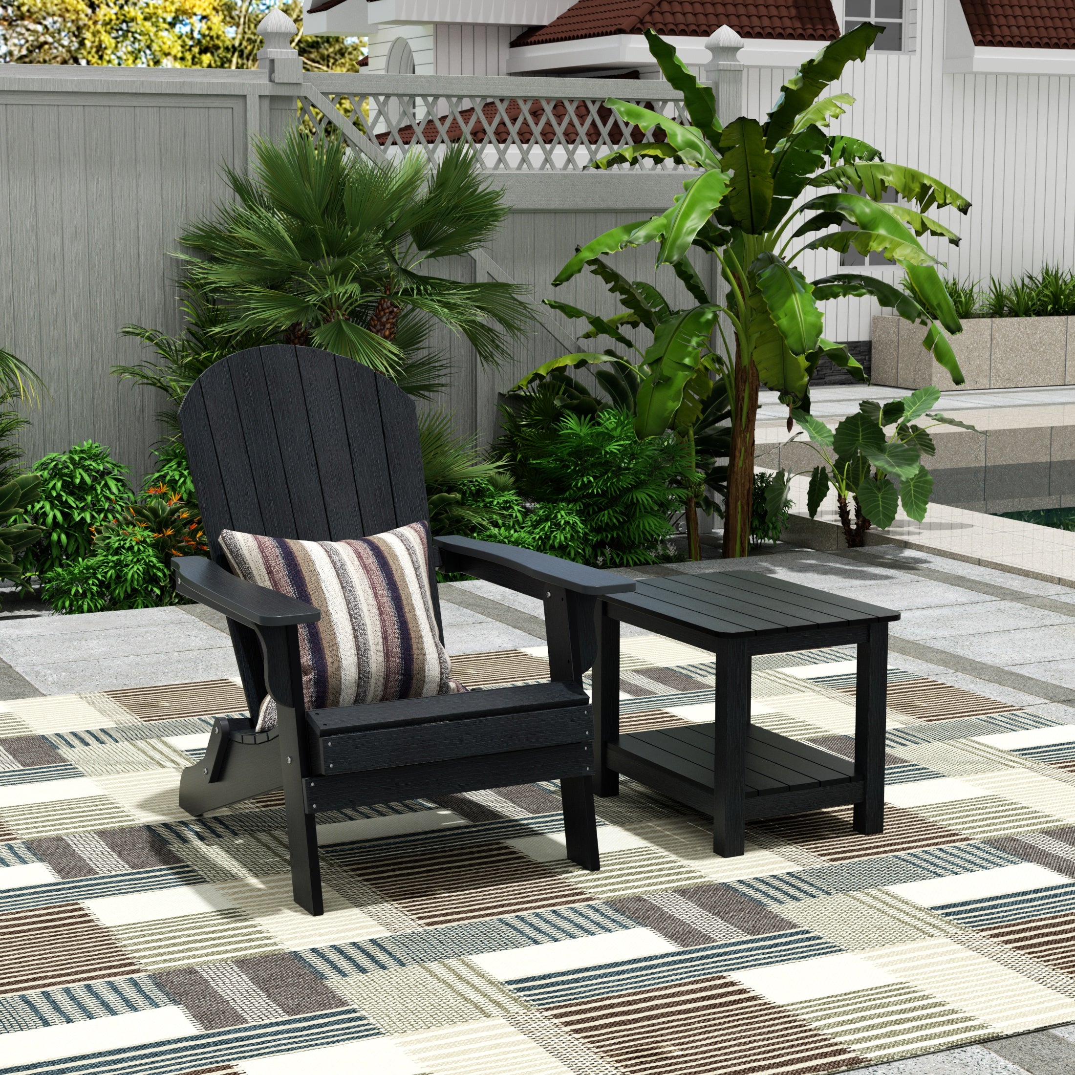 Florence HIPS Outdoor Folding Adirondack Seashell Chair With Side Table