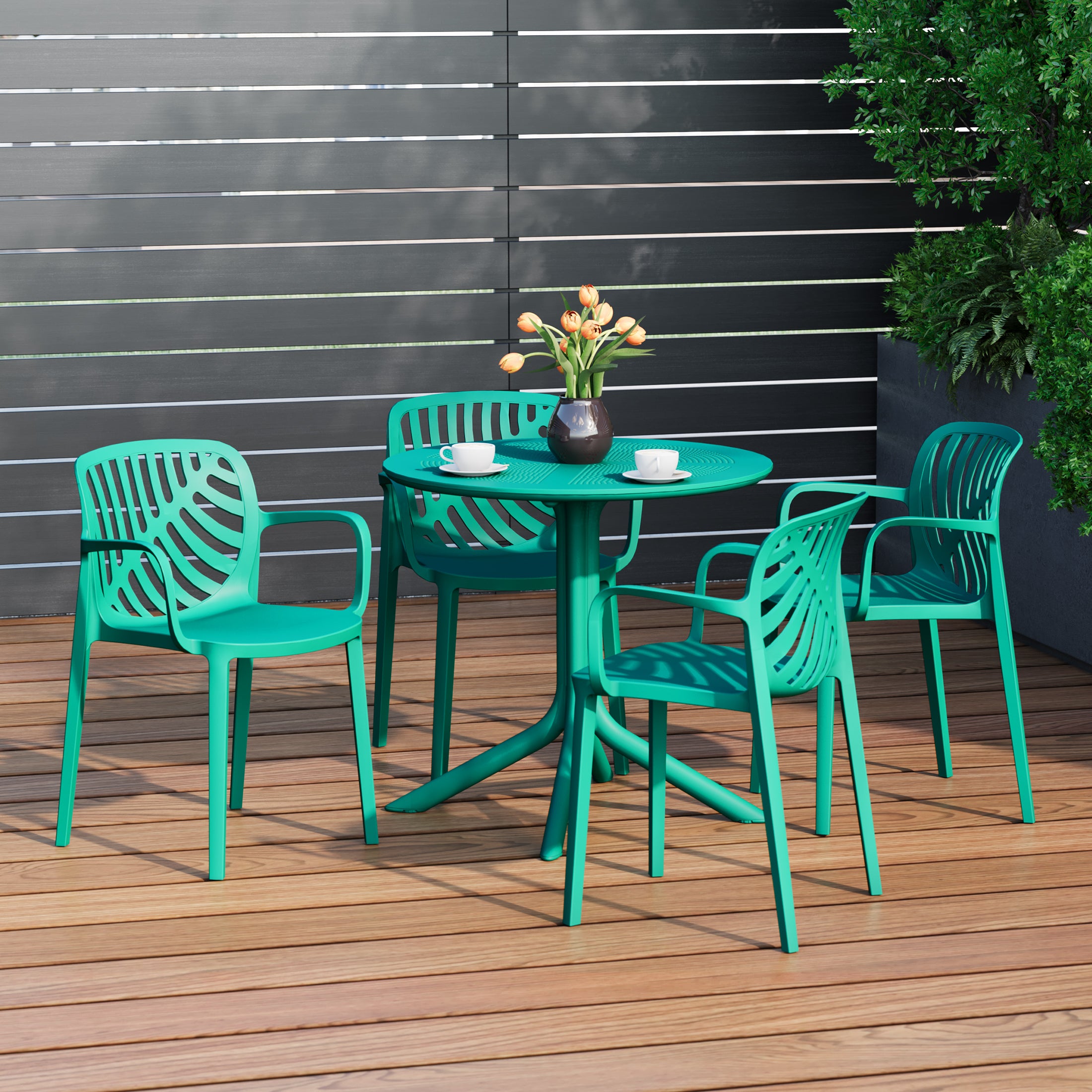 Sunshine 5-Piece Outdoor Resin Round Patio Dining Table Set with Modern Stackable Patio Dining Chairs