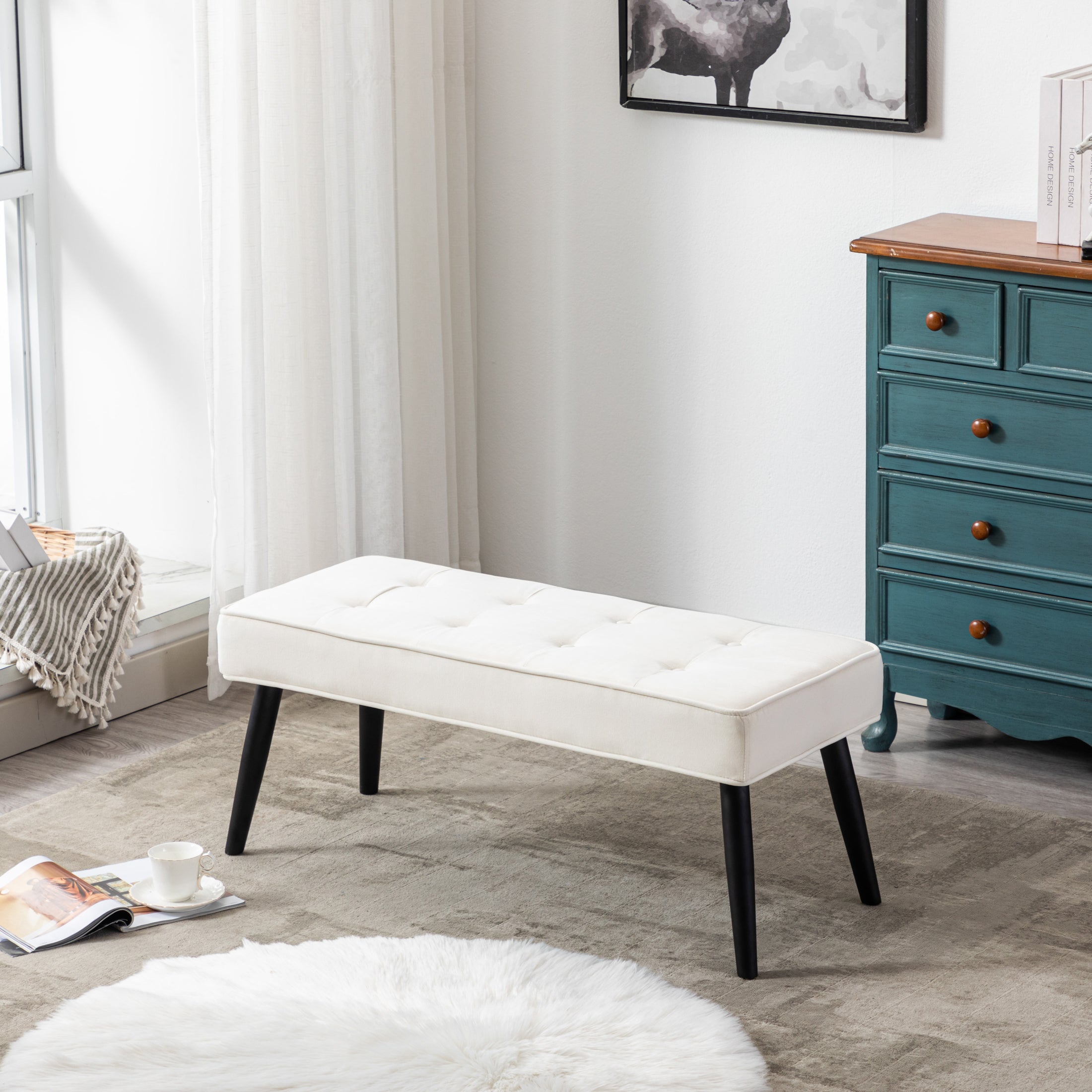 Hank Button Tufted Velvet Upholstered Accent Bench