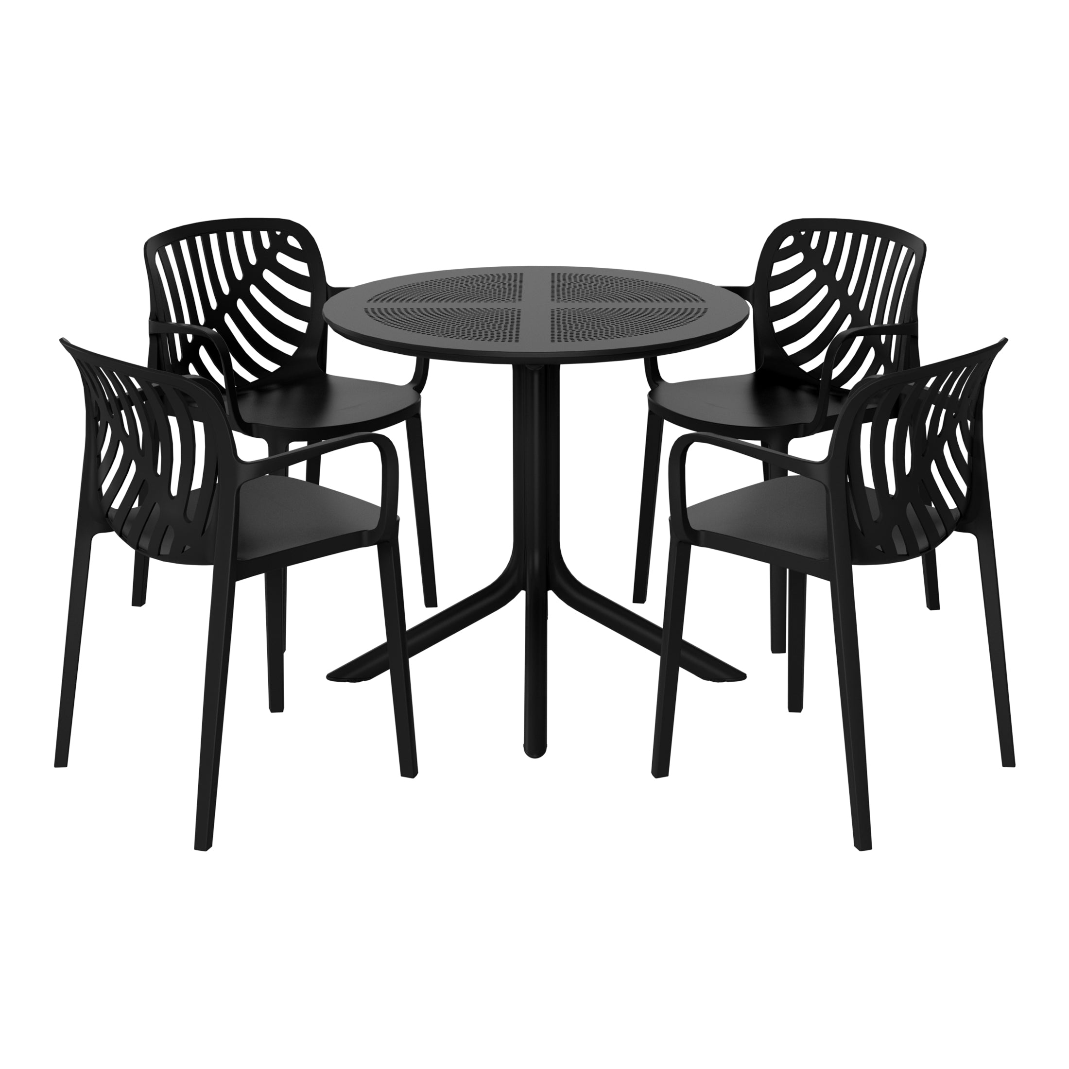 Sunshine 5-Piece Outdoor Resin Round Patio Dining Table Set with Modern Stackable Patio Dining Chairs