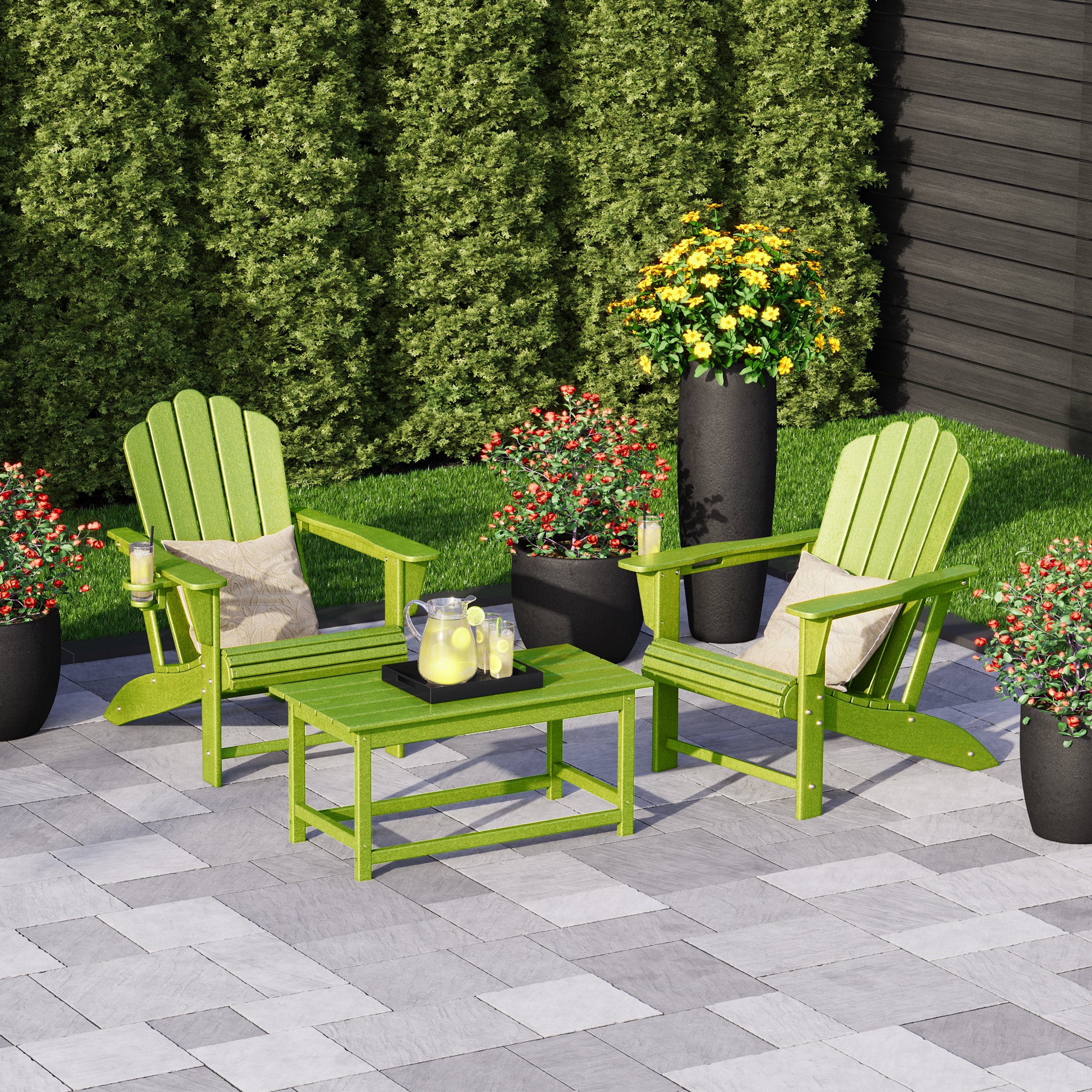 Lakeview 3-Piece Adirondack Chairs with Cup Holders and Coffee Table S
