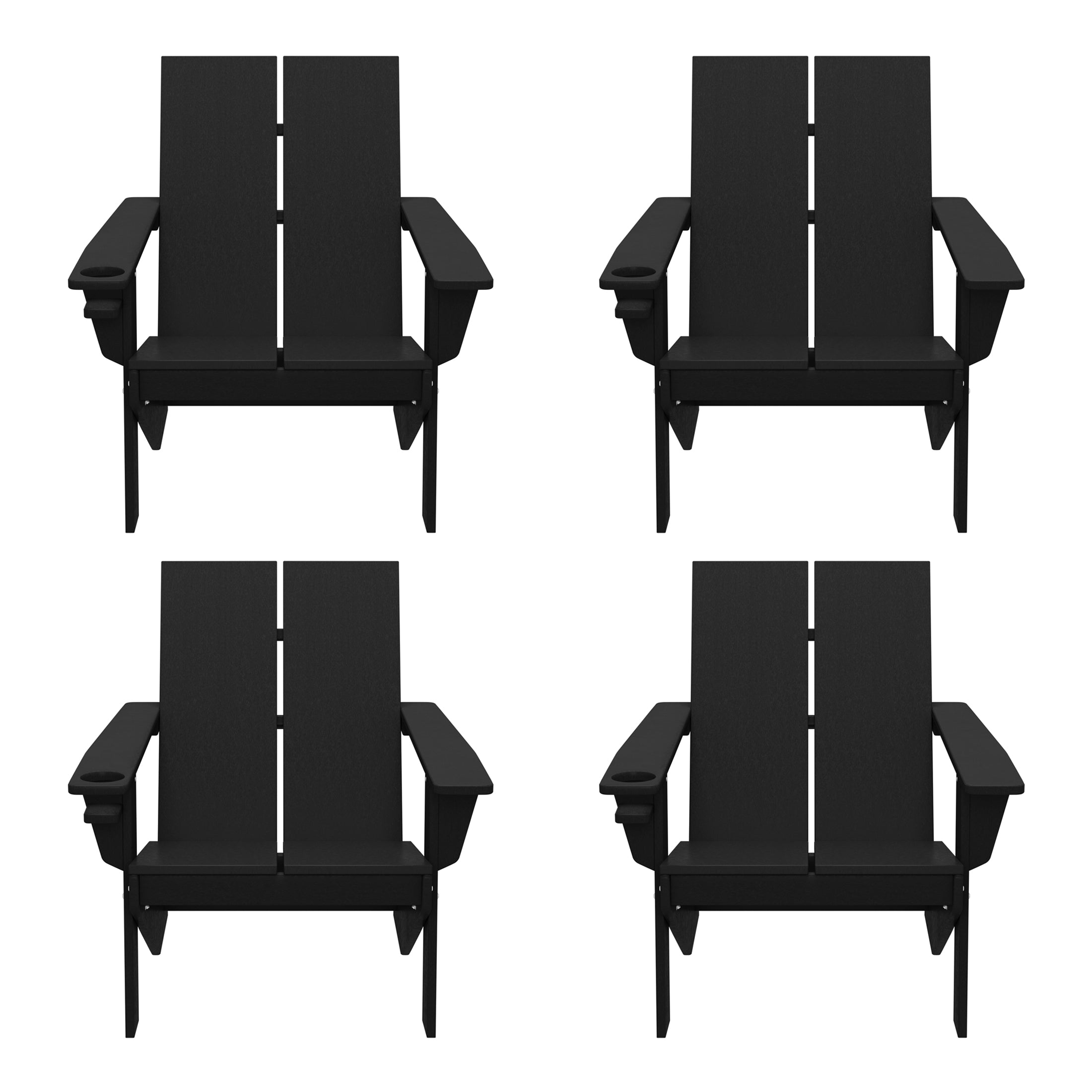 Seaview Outdoor HDPE Modern Adirondack Chair with Cup Holder (Set of 4)