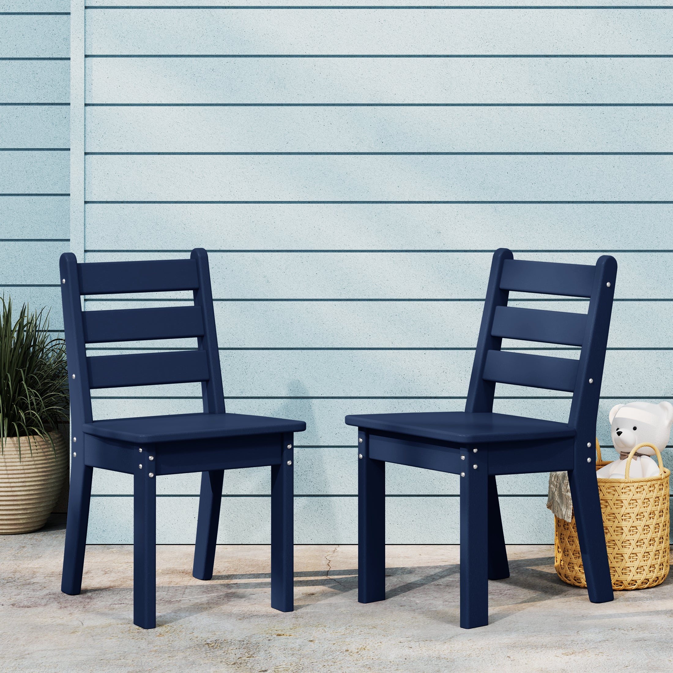 Playhouse Outdoor HDPE Kids Plastic Toddler Dining Chair (Set of Two)