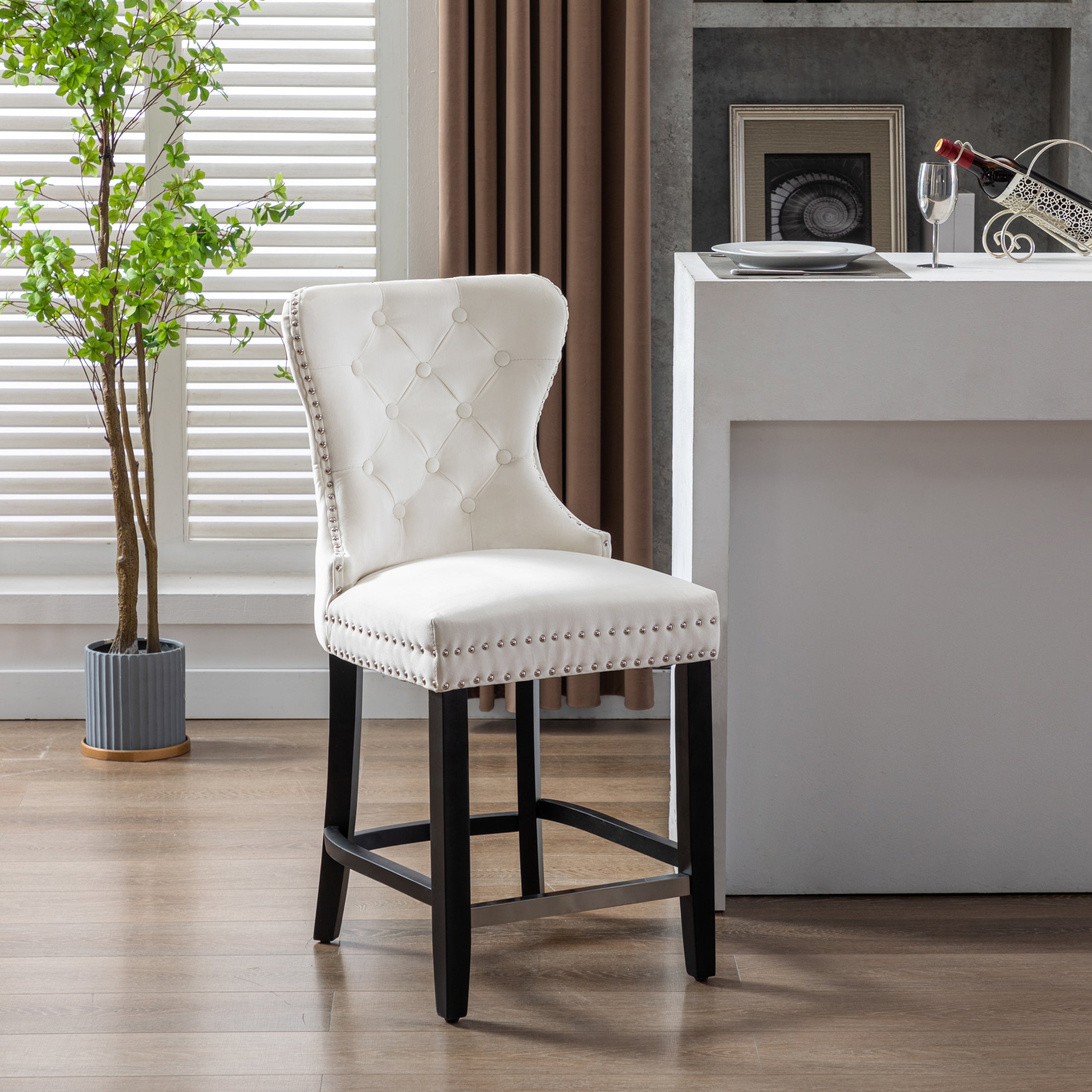 Hank 24" Tufted Velvet Counter Stool, Black