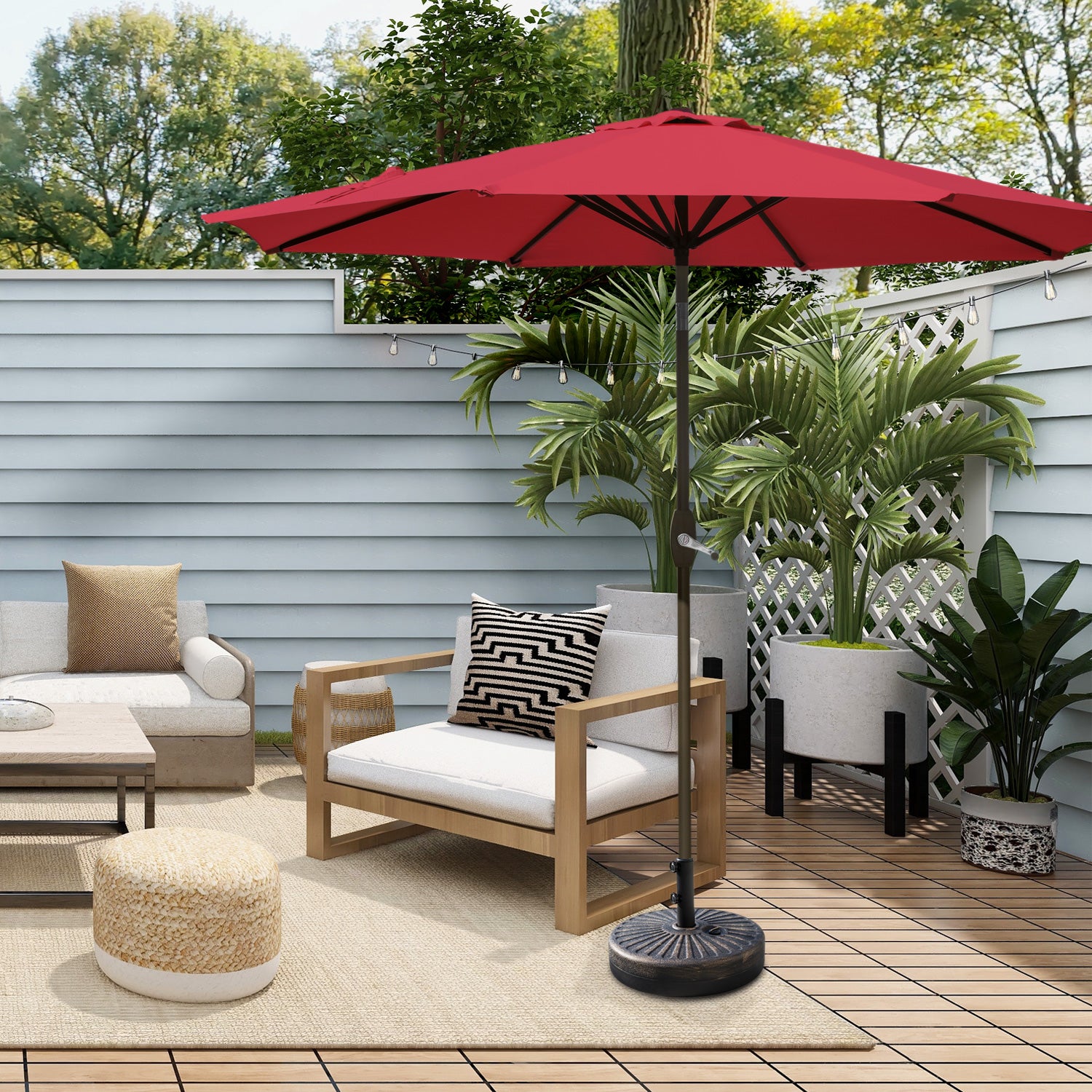 Cabana 9 ft. Patio Table Umbrella with Bronze color round free standing weight base kit