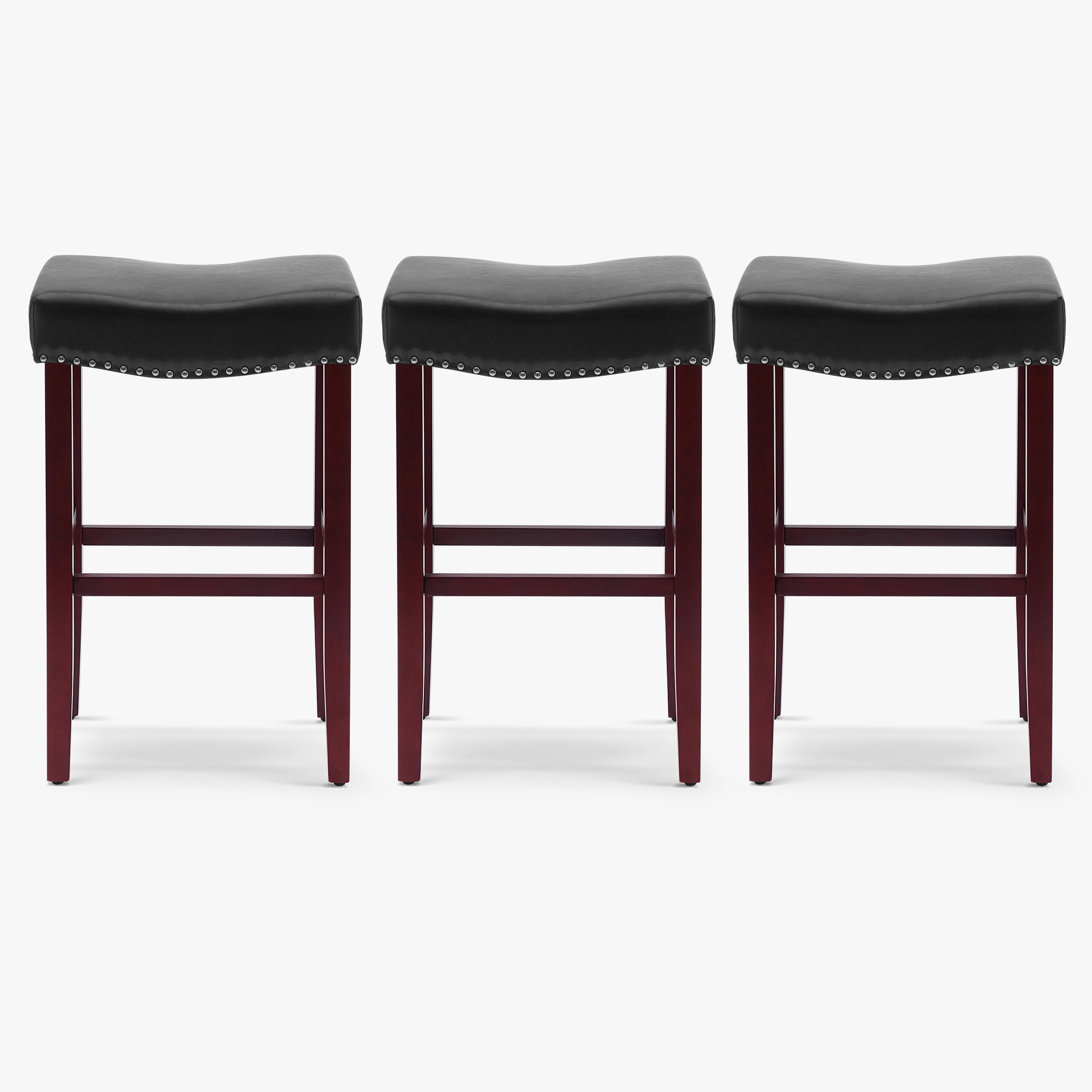 Bulmon 29" Upholstered Saddle Seat Cherry Bar Stools (Set of 3)