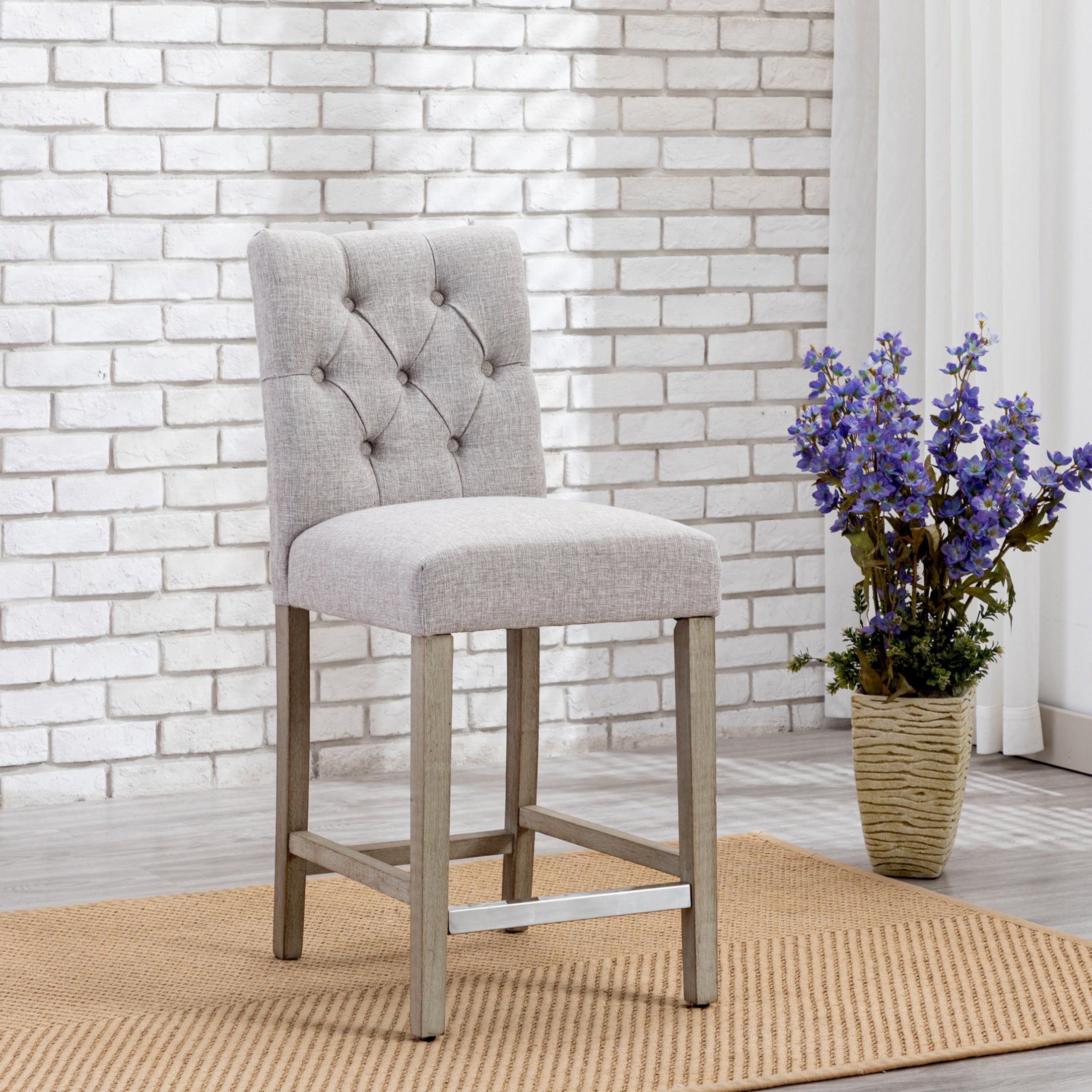 Bellmount 24" Linen Fabric Tufted Counter Stool,Antique Gray